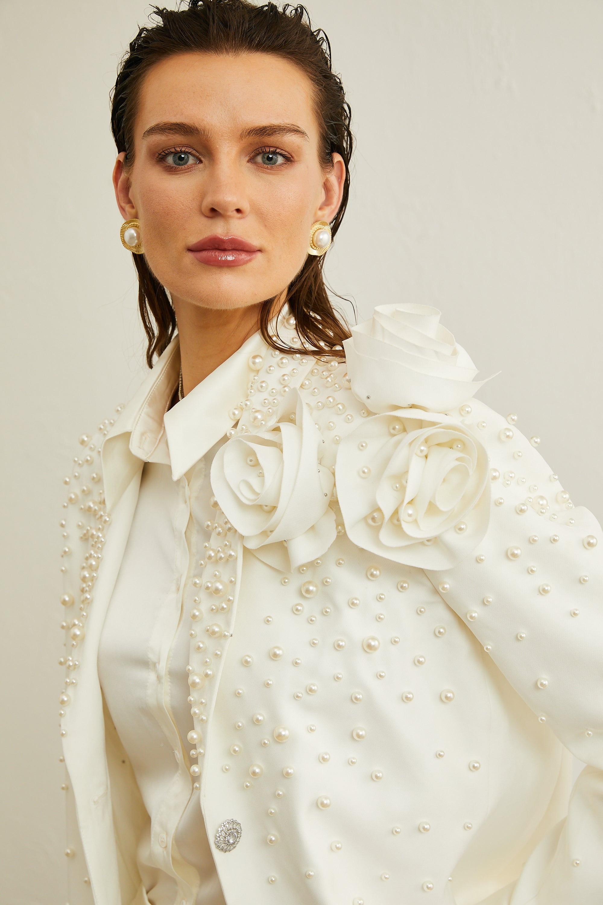 Karine white faux-pearl floral jacket