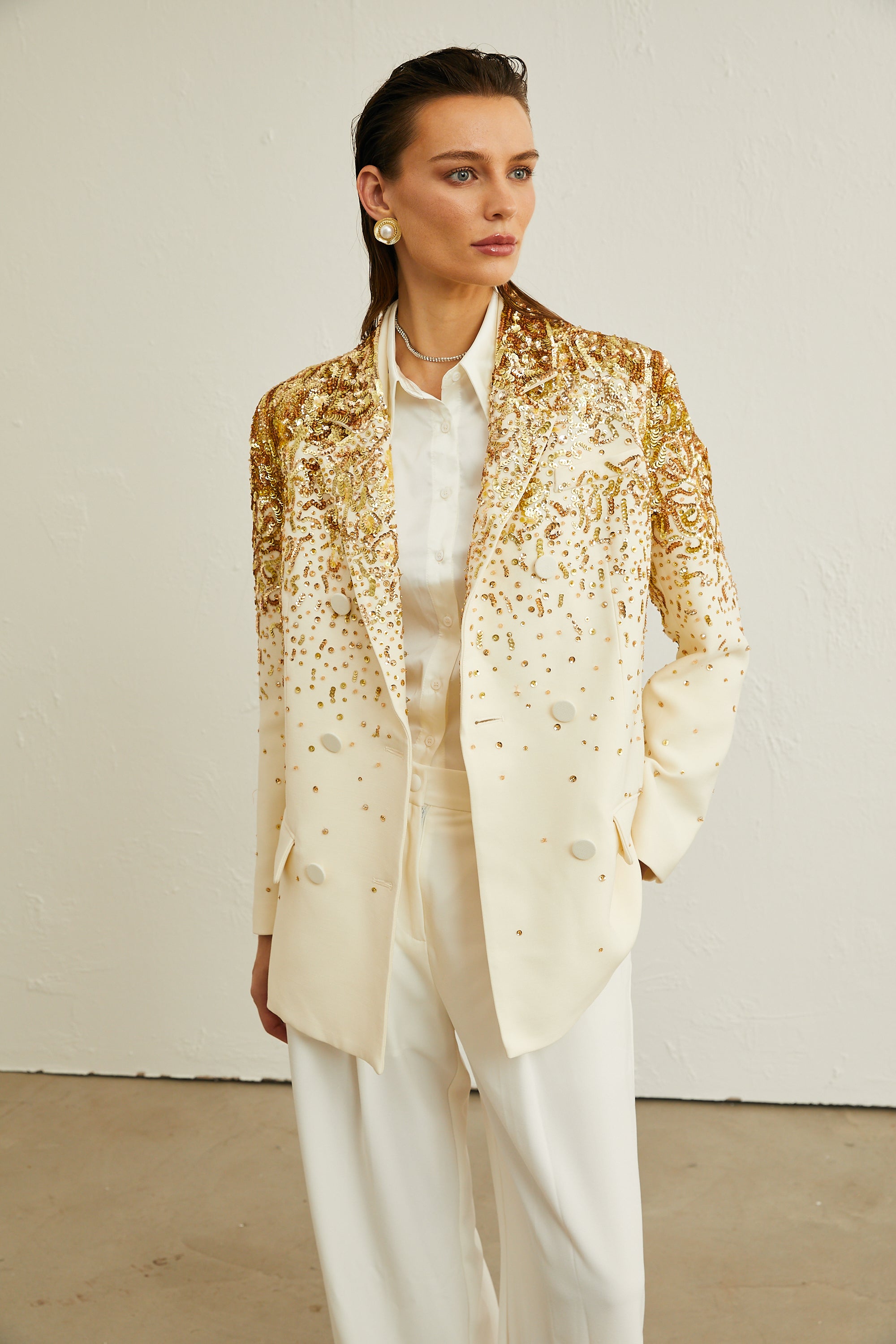 Carole stud-embellished embroidered blazer