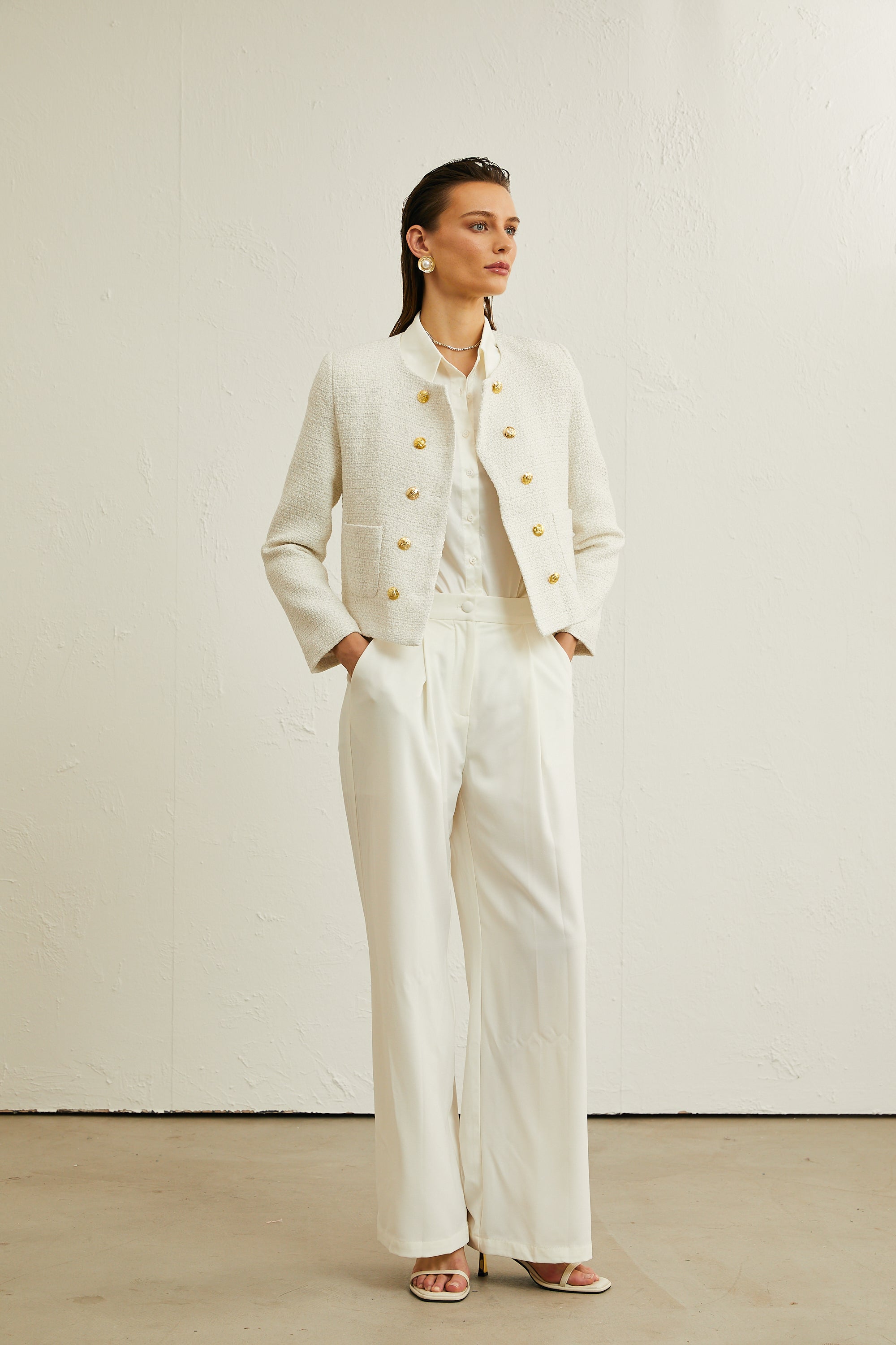 Thérèse white tweed double-breasted jacket