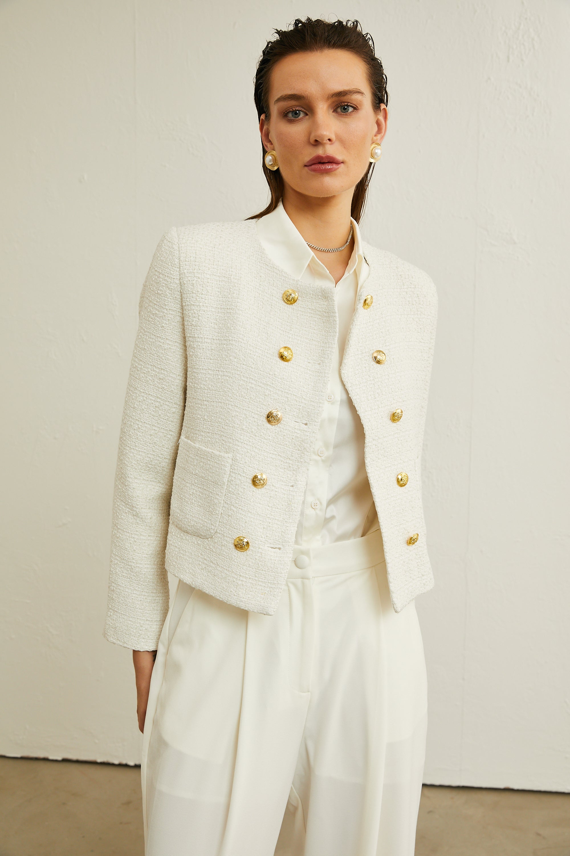 Thérèse white tweed double-breasted jacket