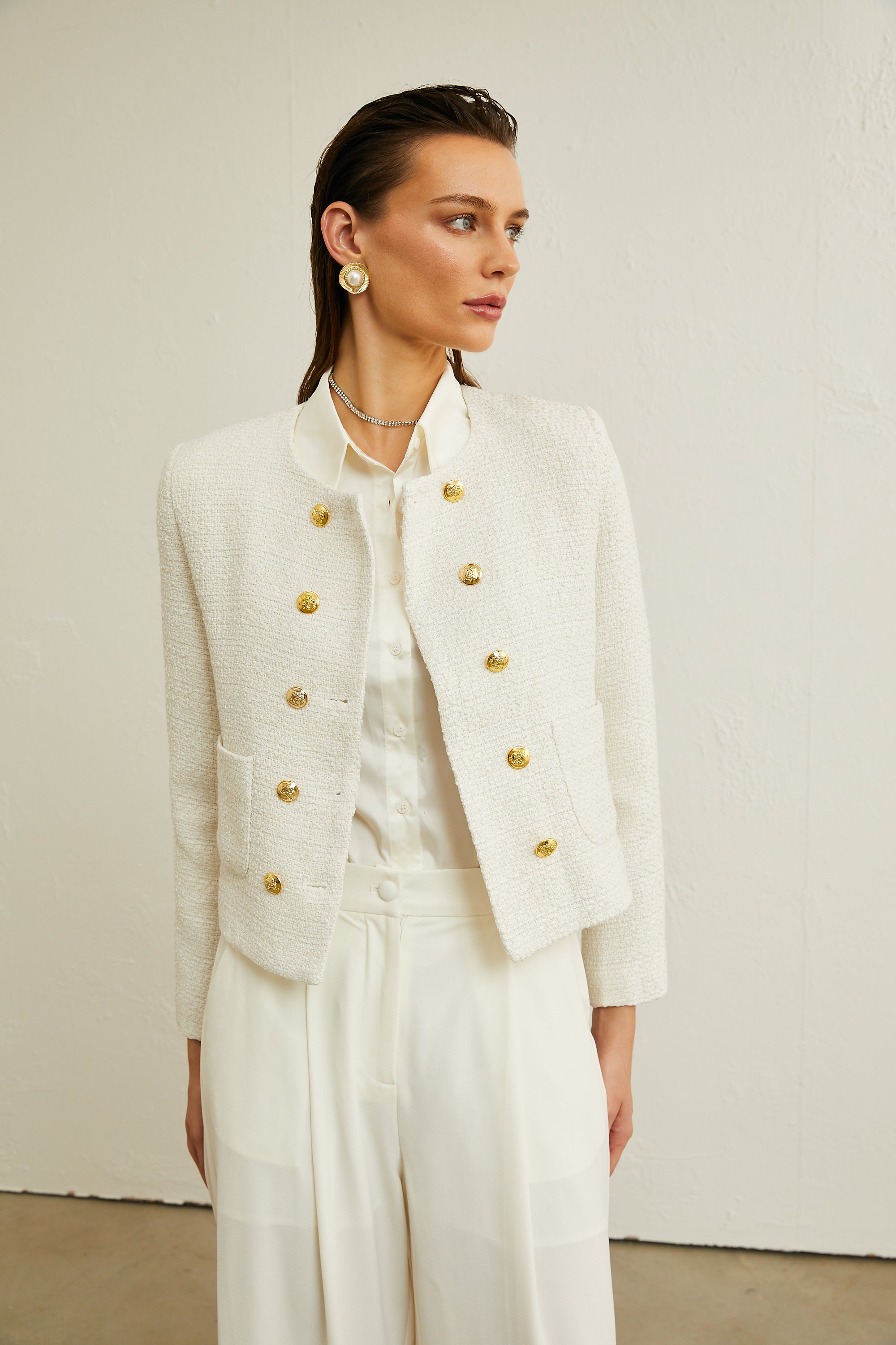 Thérèse white tweed double-breasted jacket