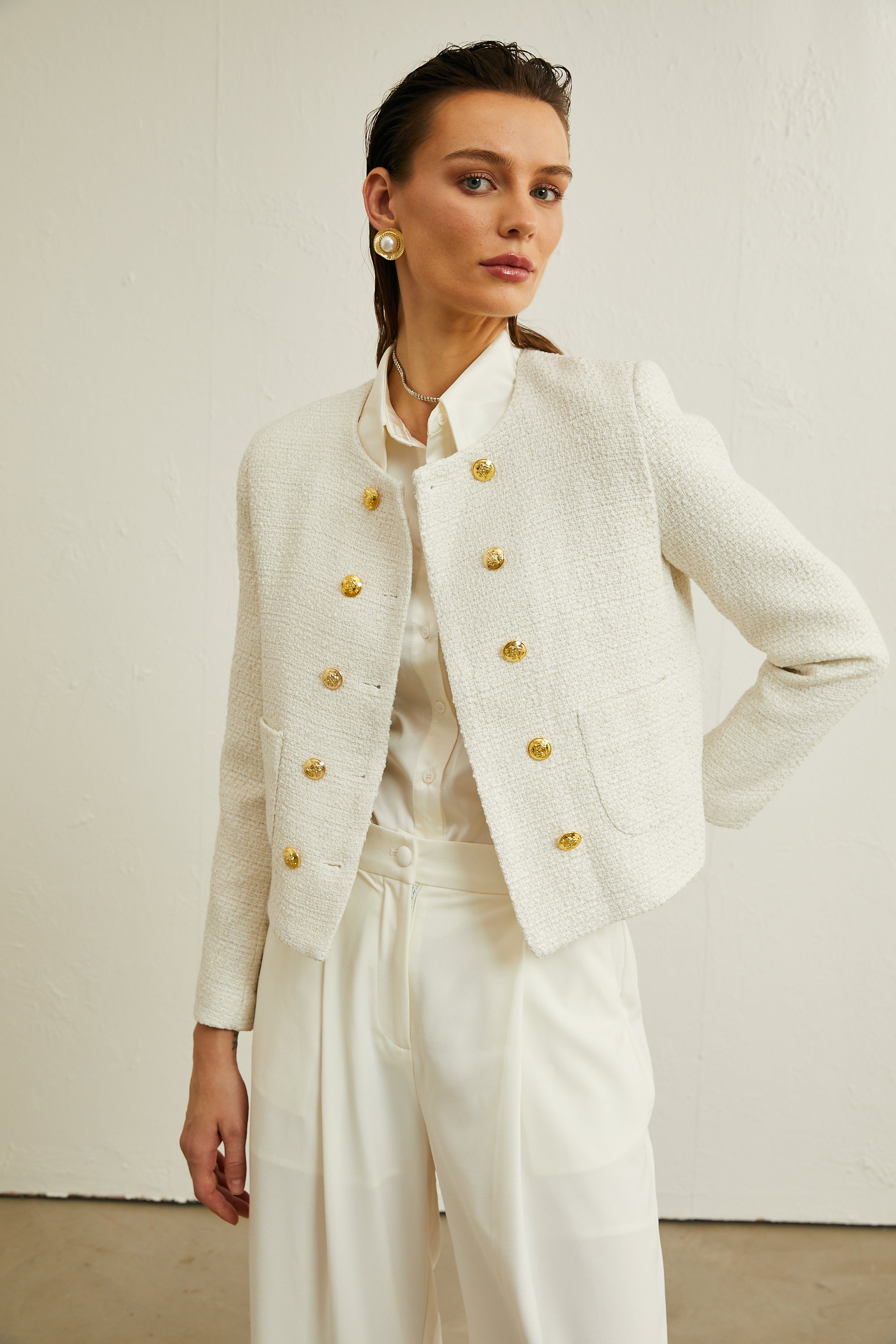 Thérèse white tweed double-breasted jacket