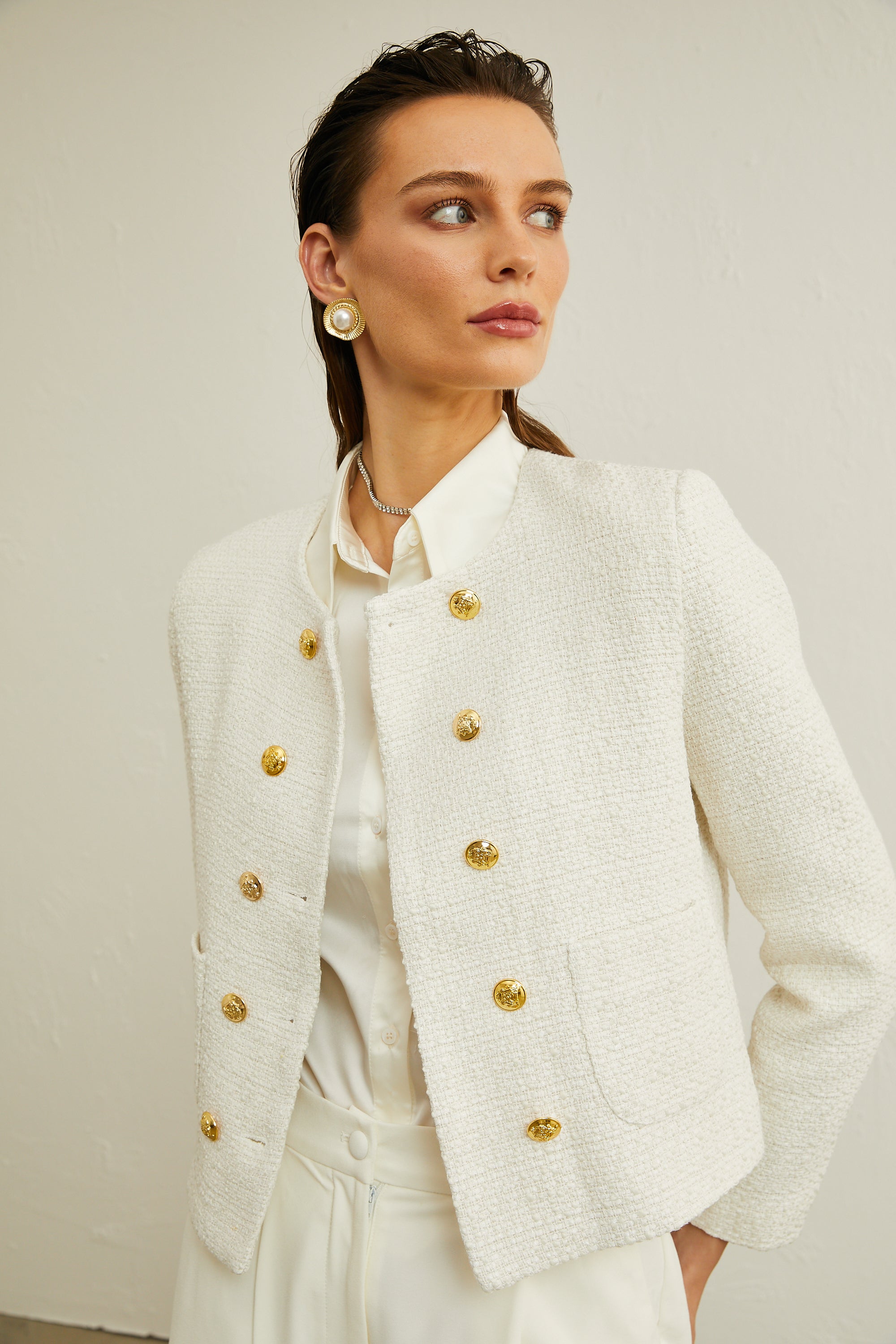 Thérèse white tweed double-breasted jacket