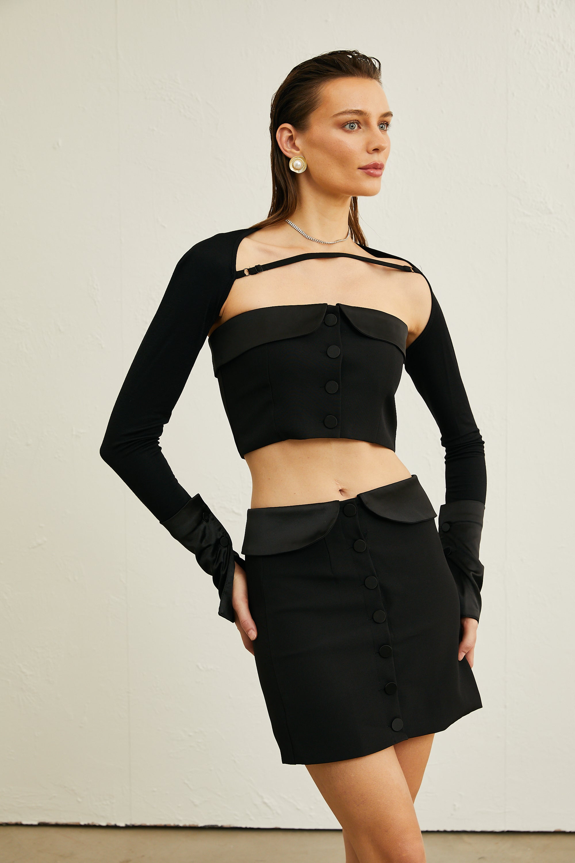 Luciela spaghetti-detail crop top & skirt matching set