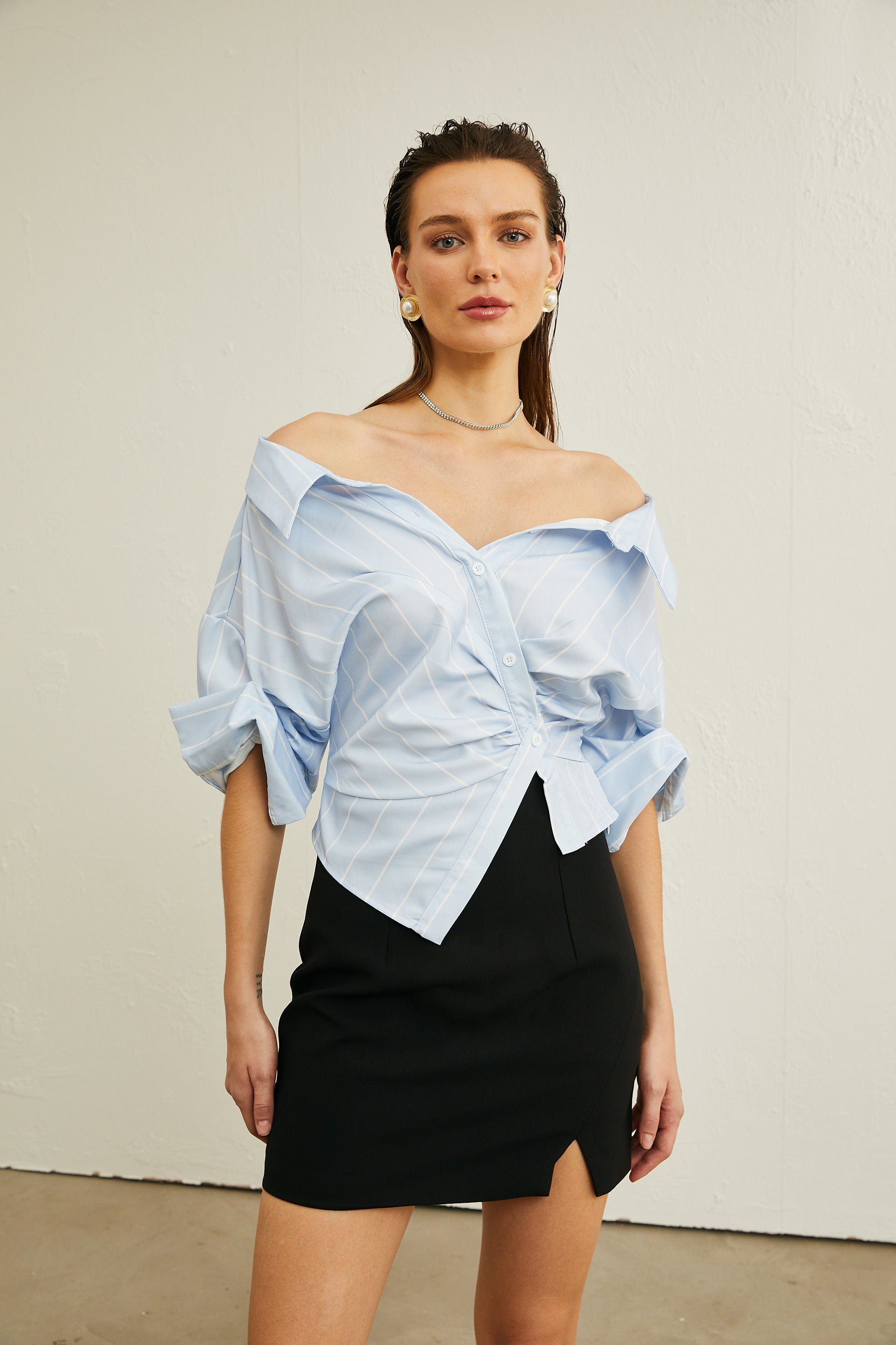 Hélène striped off-shoulder blouse