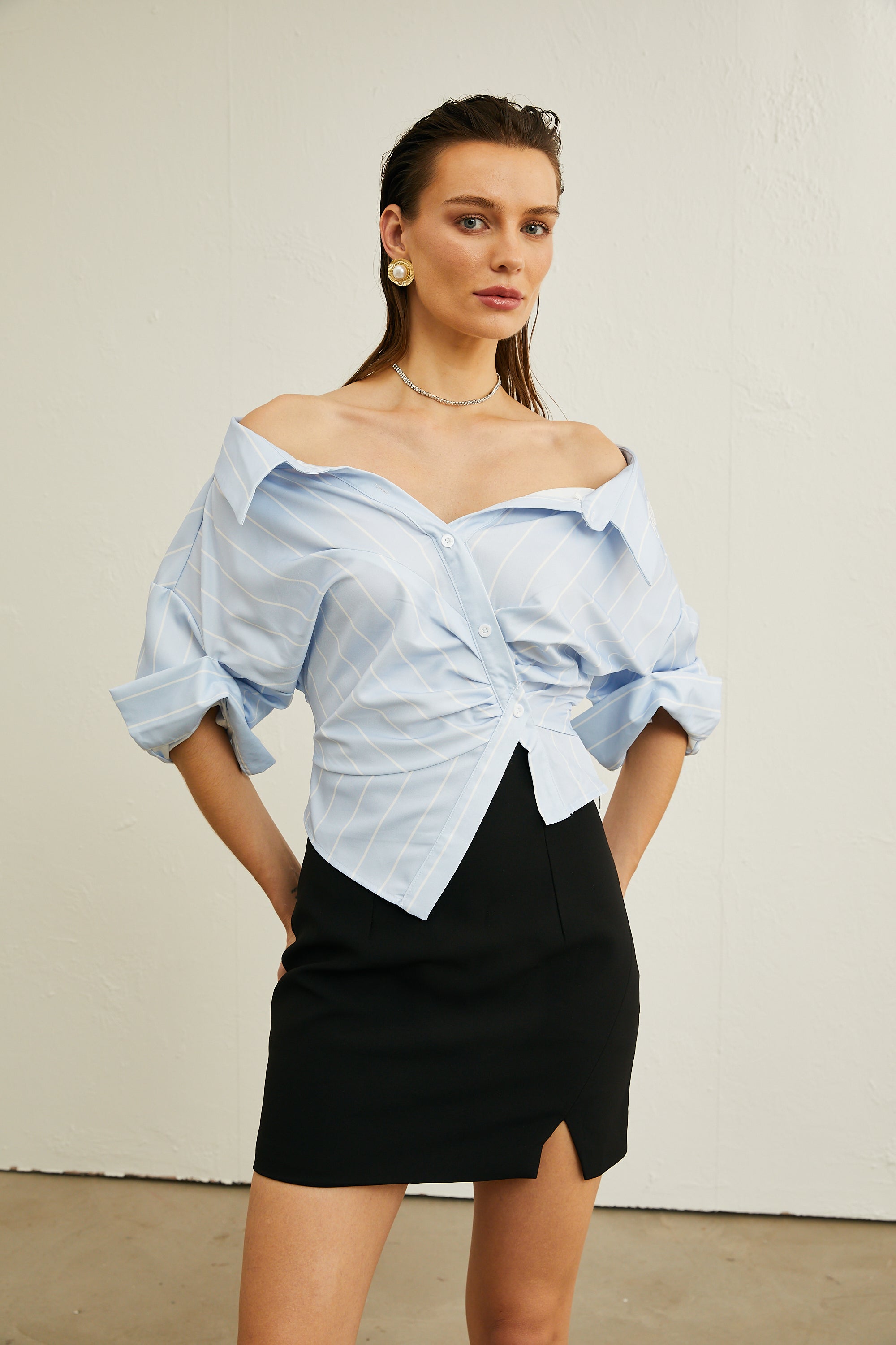 Hélène striped off-shoulder blouse