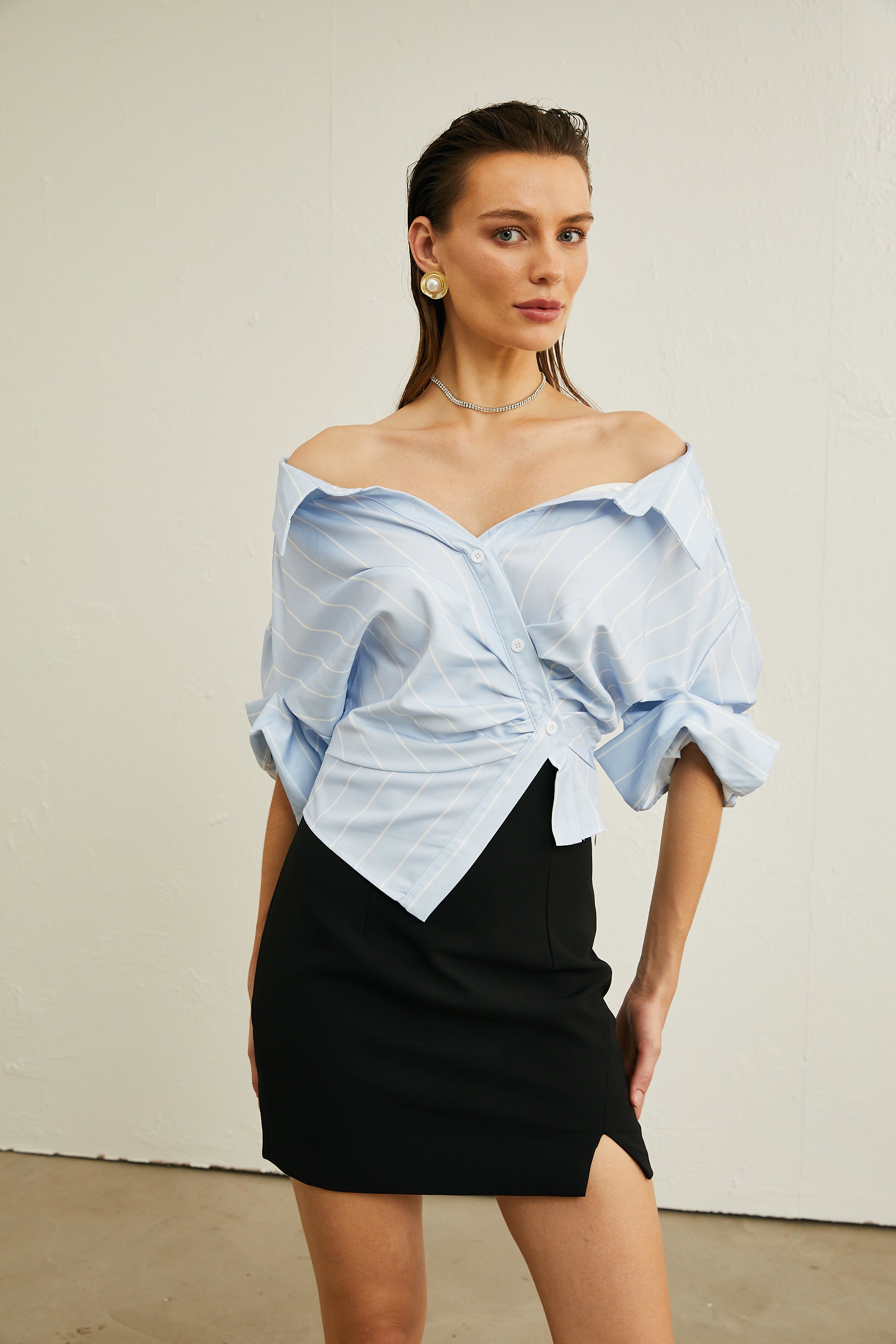 Hélène striped off-shoulder blouse