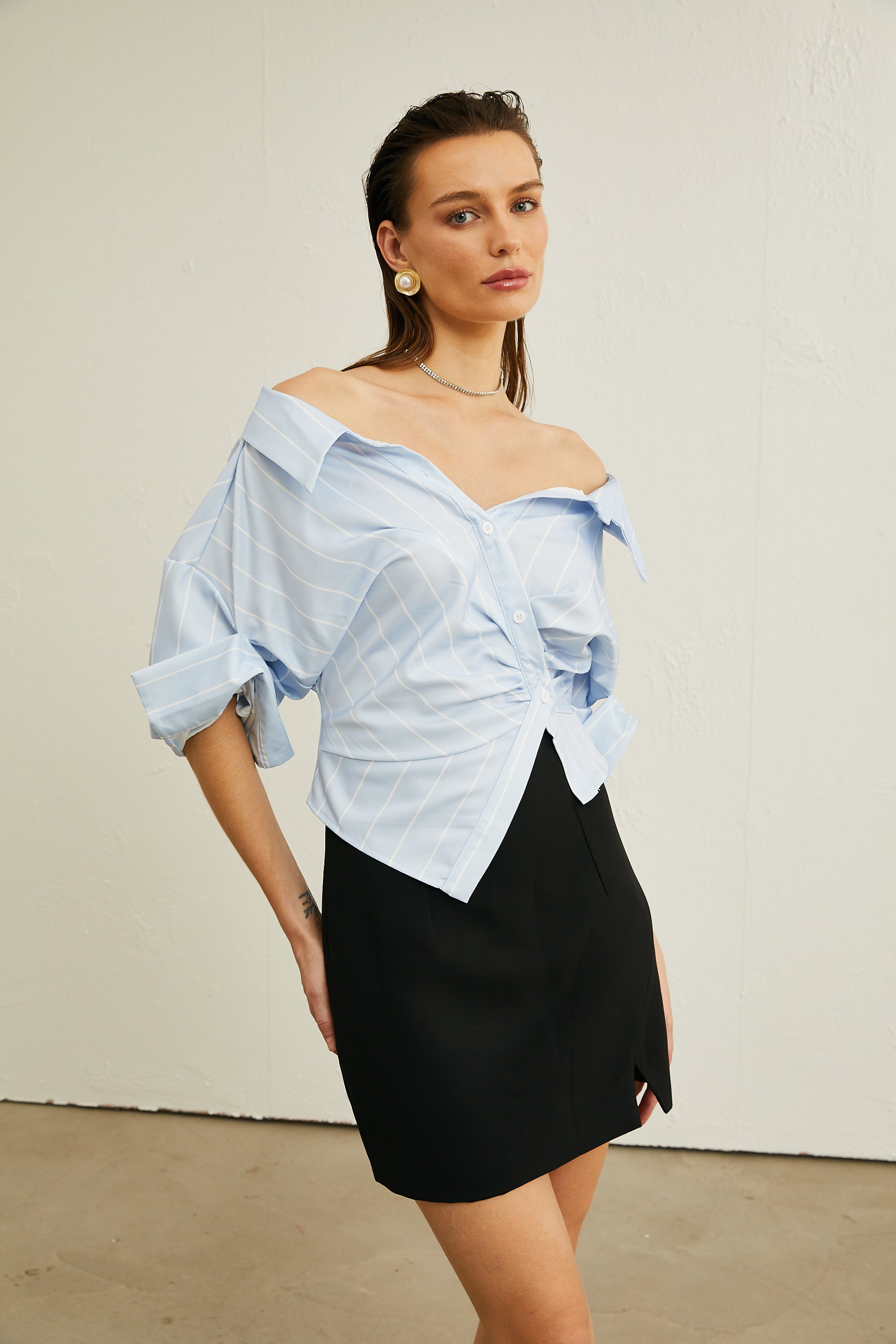 Hélène striped off-shoulder blouse