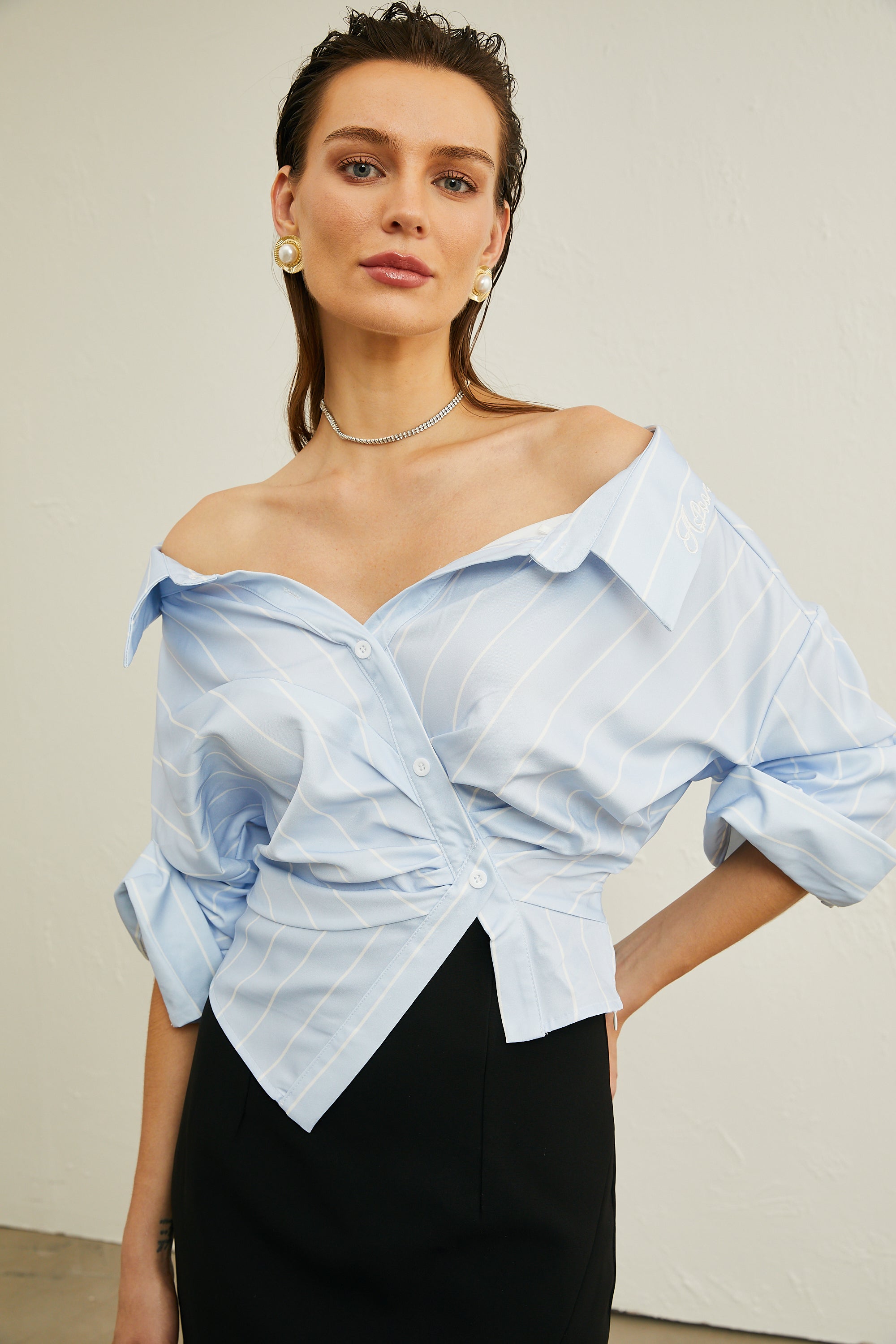 Hélène striped off-shoulder blouse