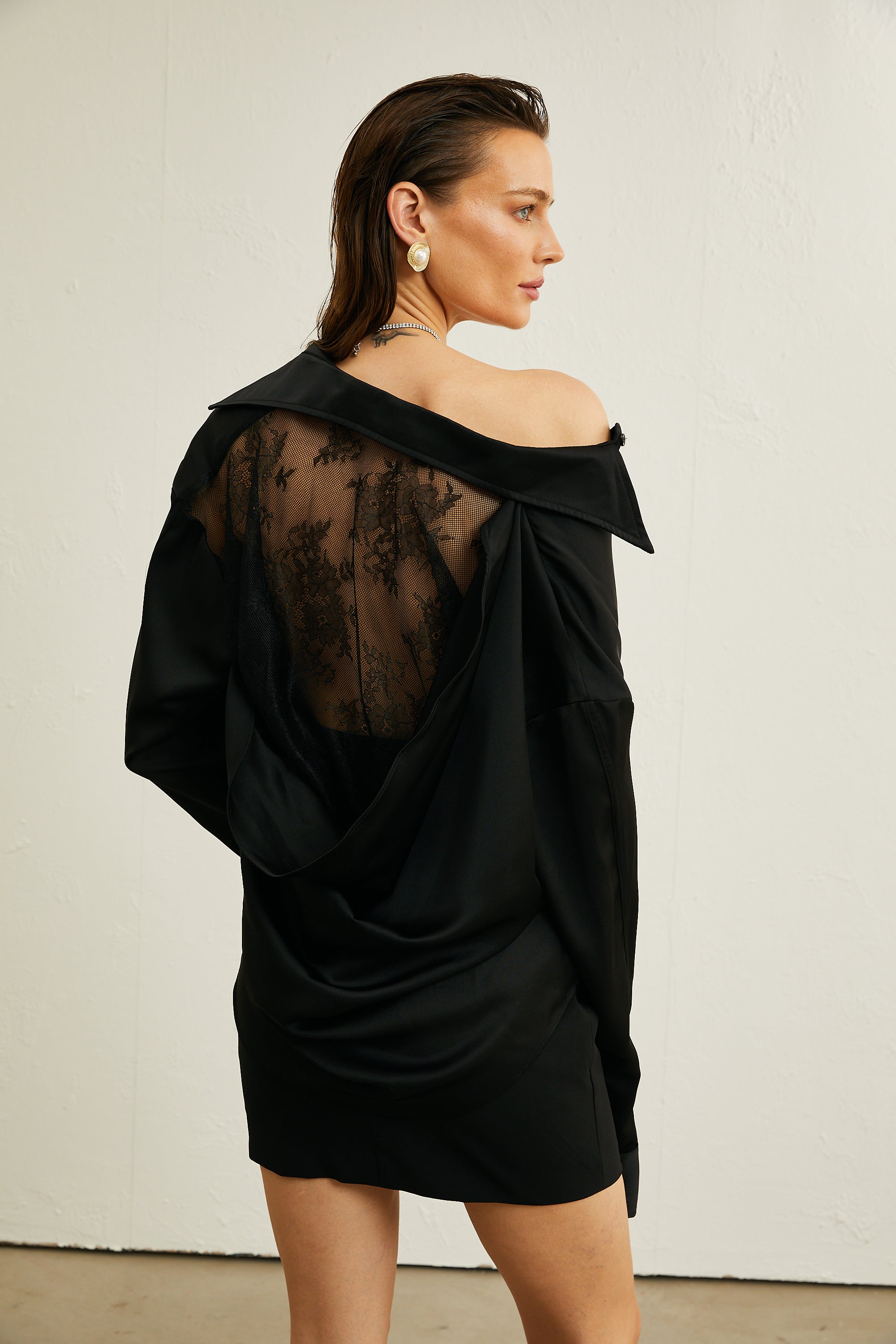 Coralie lace-panelling satin shirt