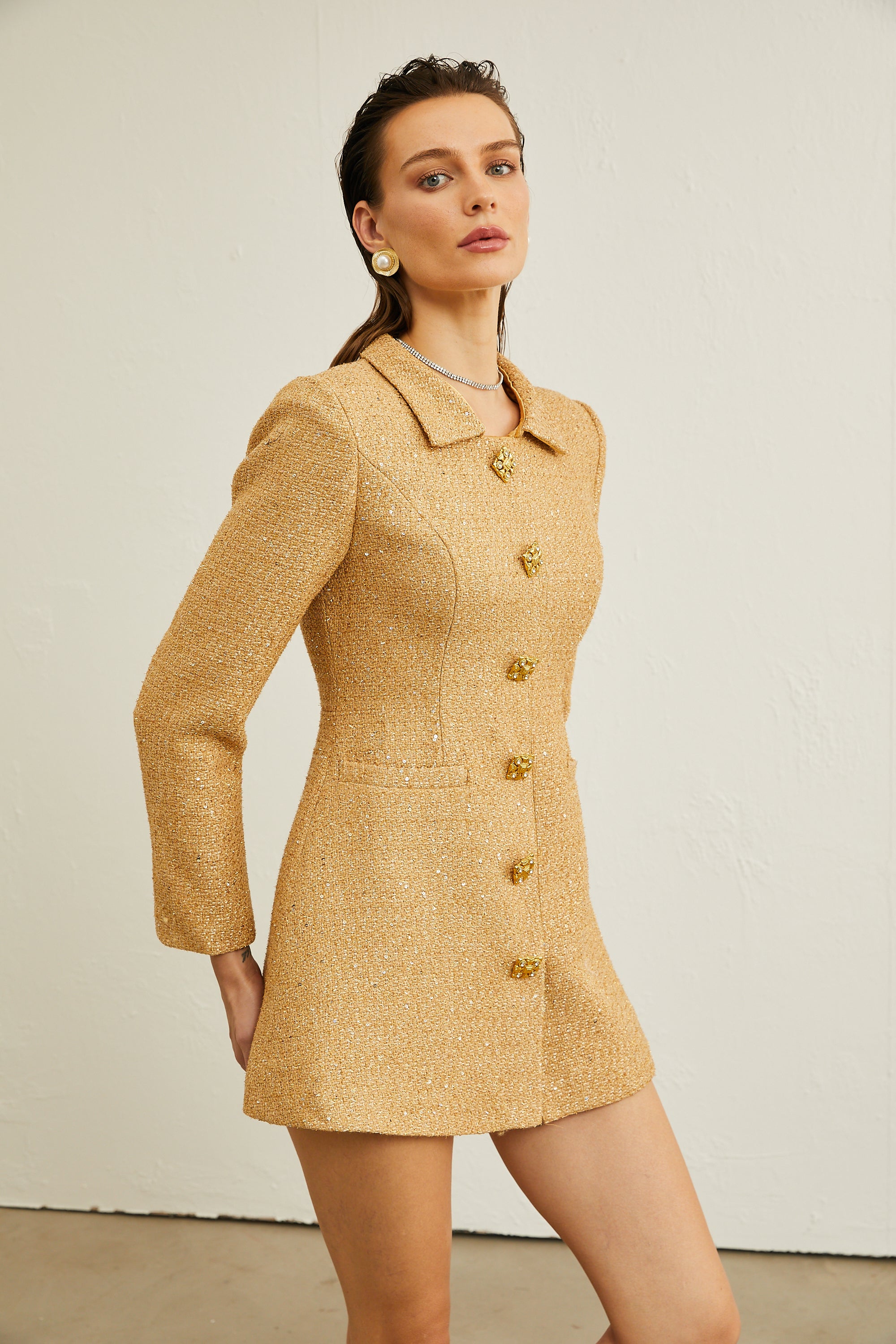 Morgane tweed long-sleeve mini dress