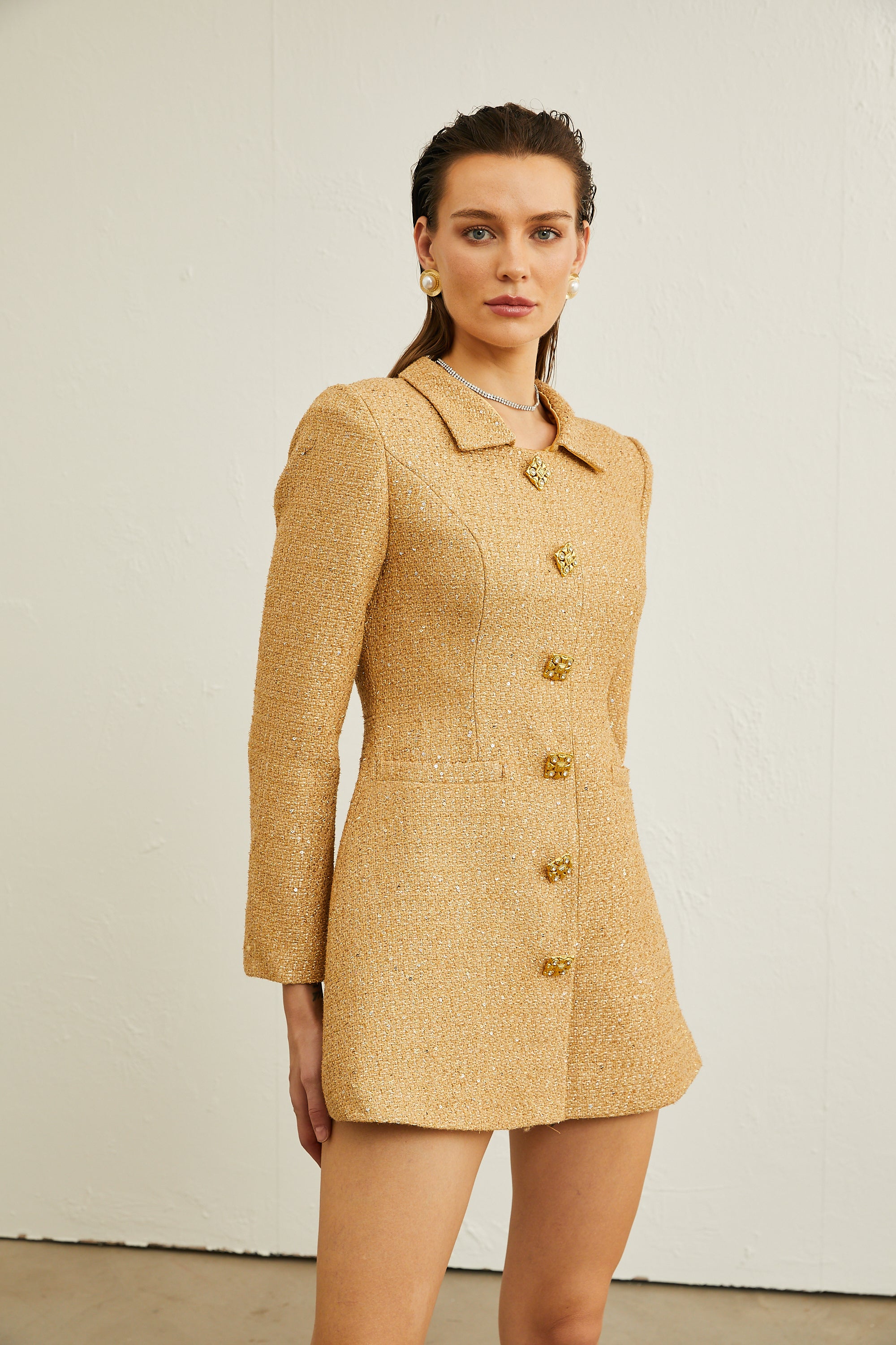 Morgane tweed long-sleeve mini dress