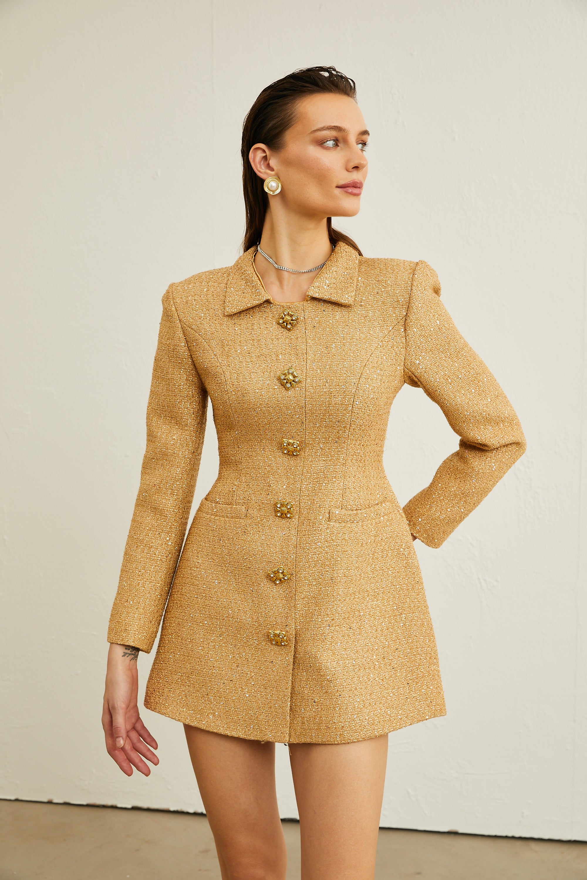 Morgane tweed long-sleeve mini dress