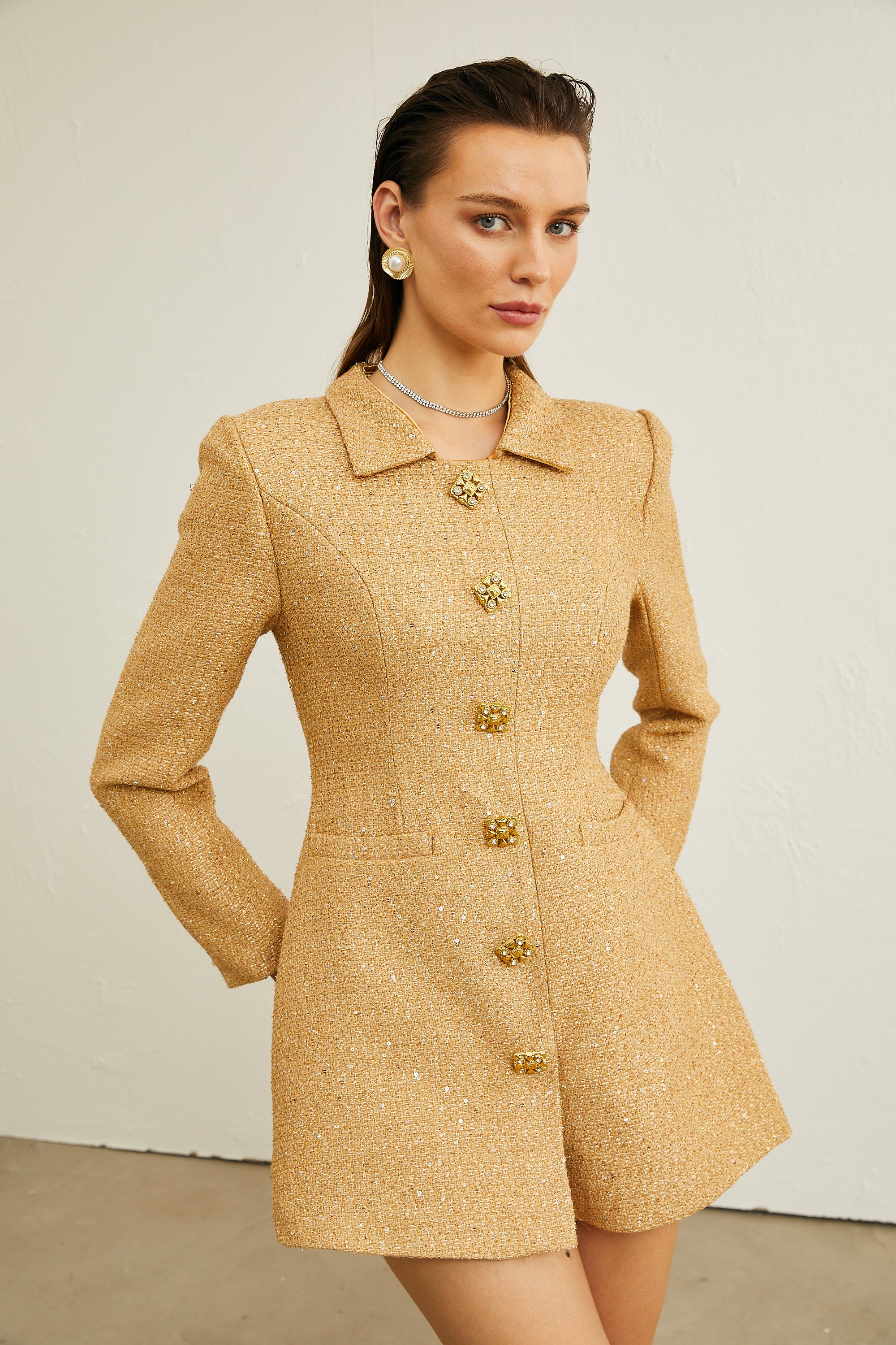 Morgane tweed long-sleeve mini dress