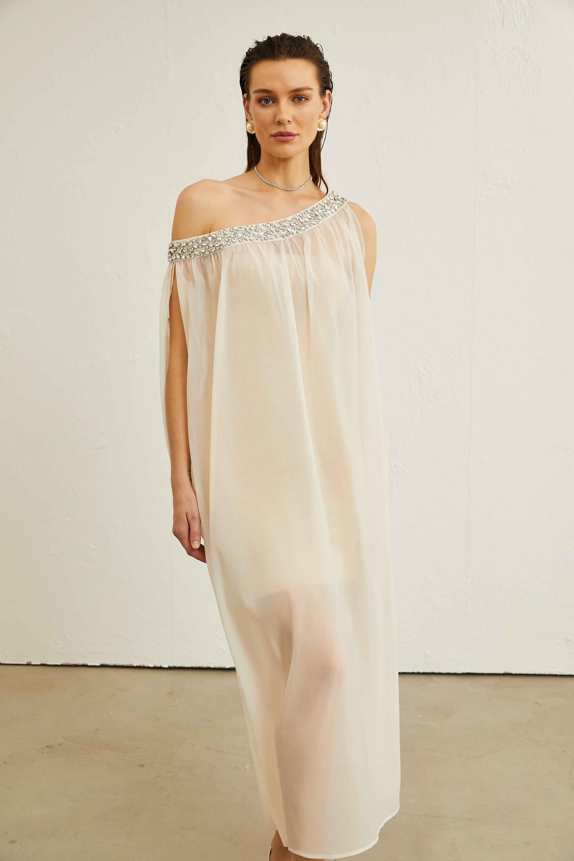 Austen crystal-embellished semi-sheer midi dress