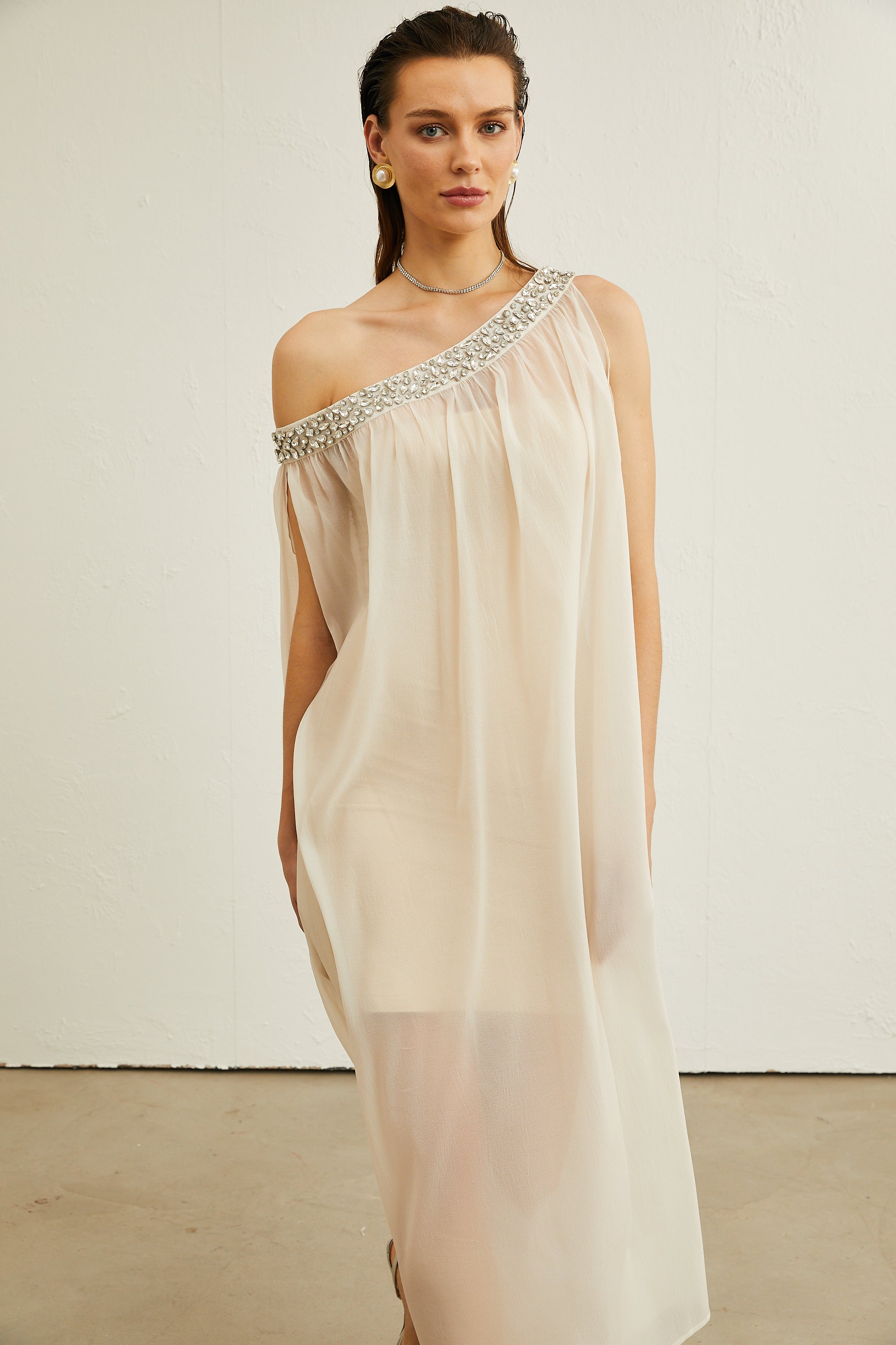 Austen crystal-embellished semi-sheer midi dress