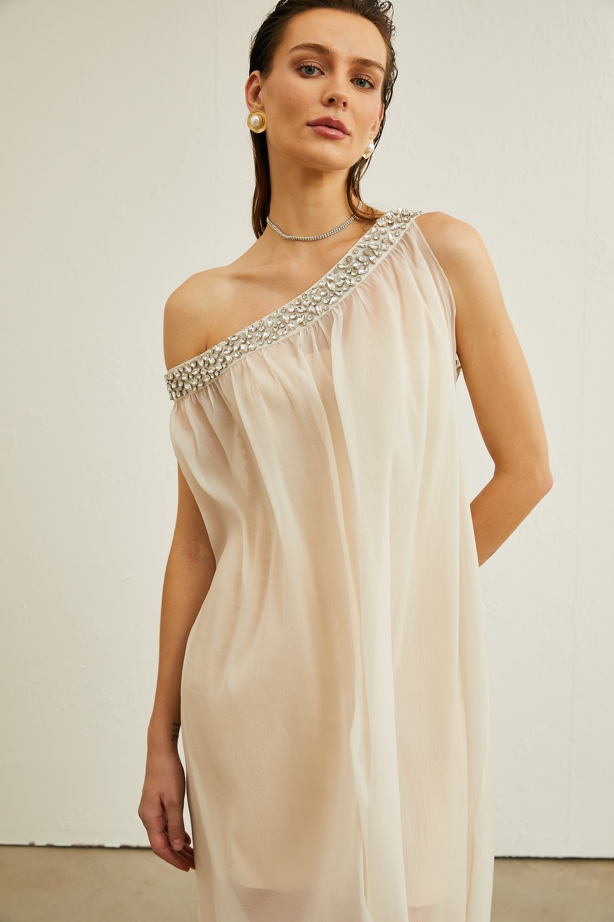 Austen crystal-embellished semi-sheer midi dress