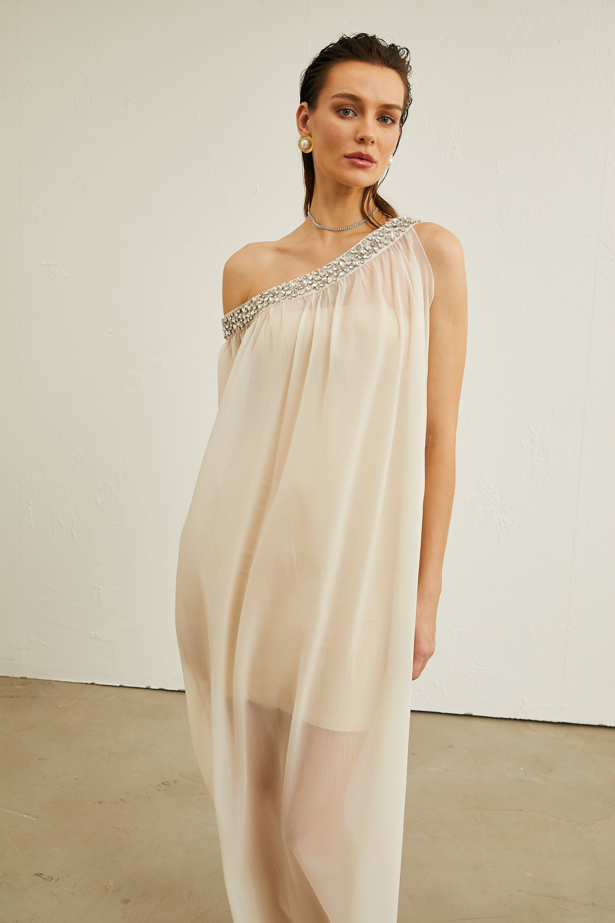 Austen crystal-embellished semi-sheer midi dress