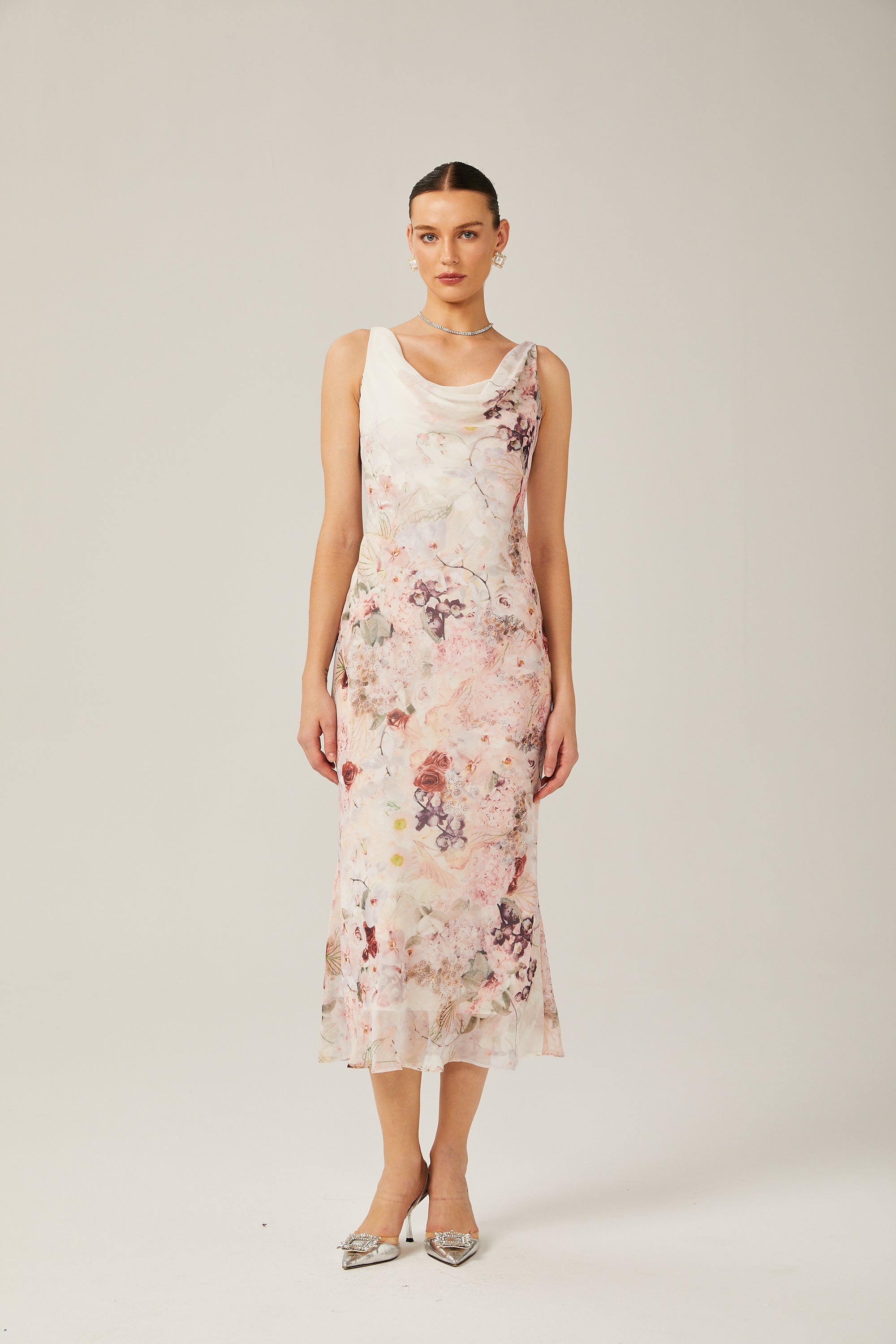 Kassandra floral-print bowl-neck midi dress