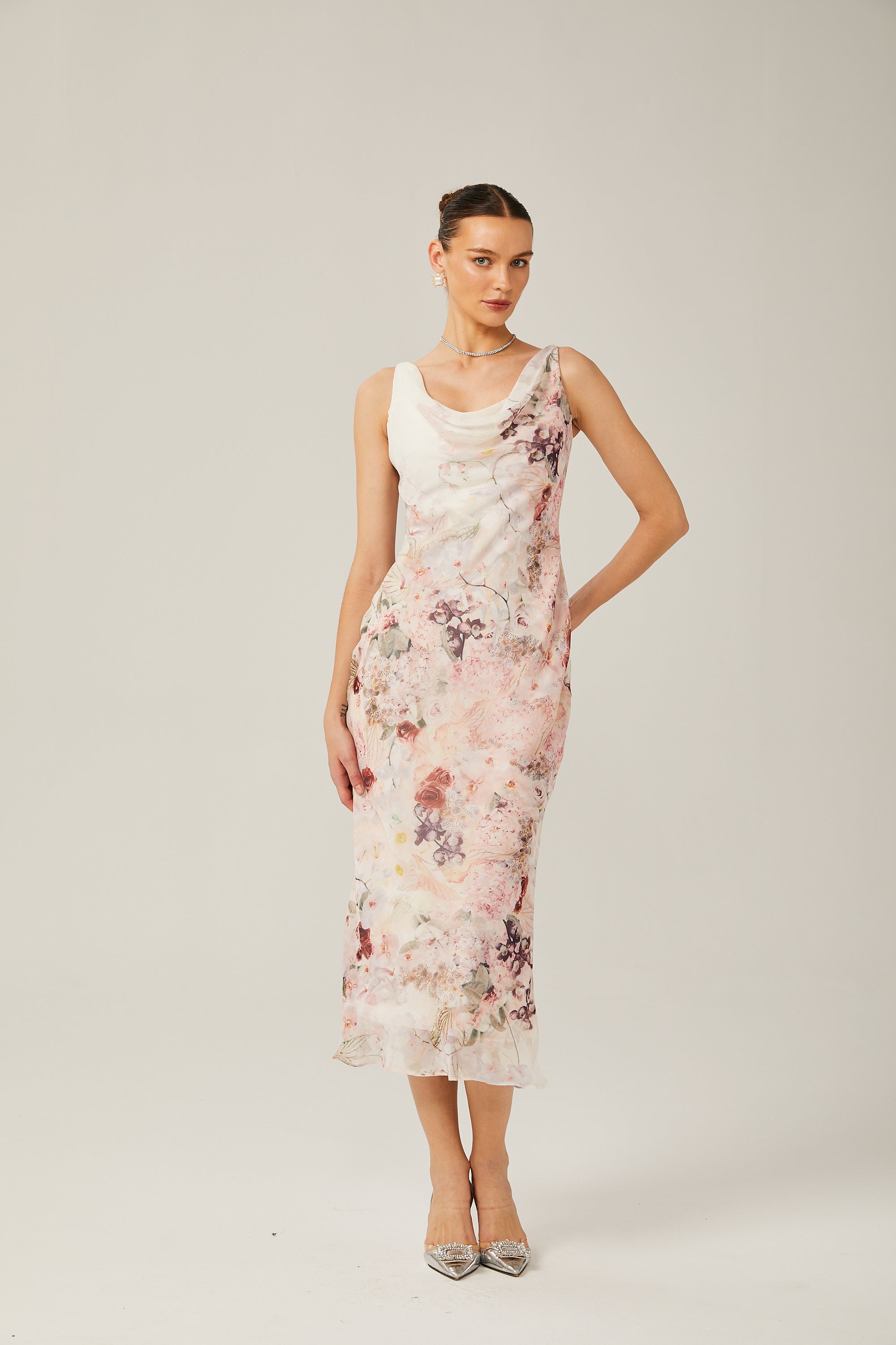 Kassandra floral-print bowl-neck midi dress