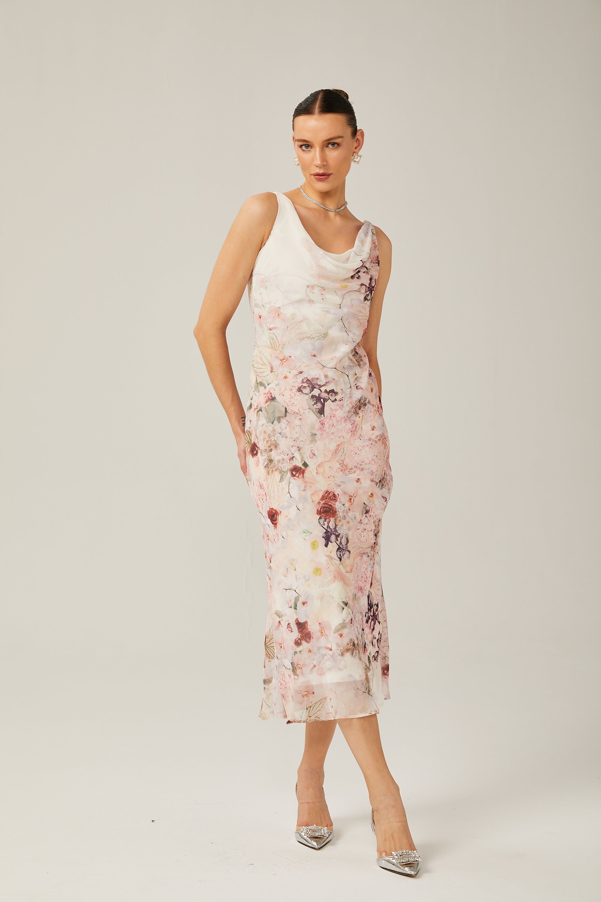 Kassandra floral-print bowl-neck midi dress