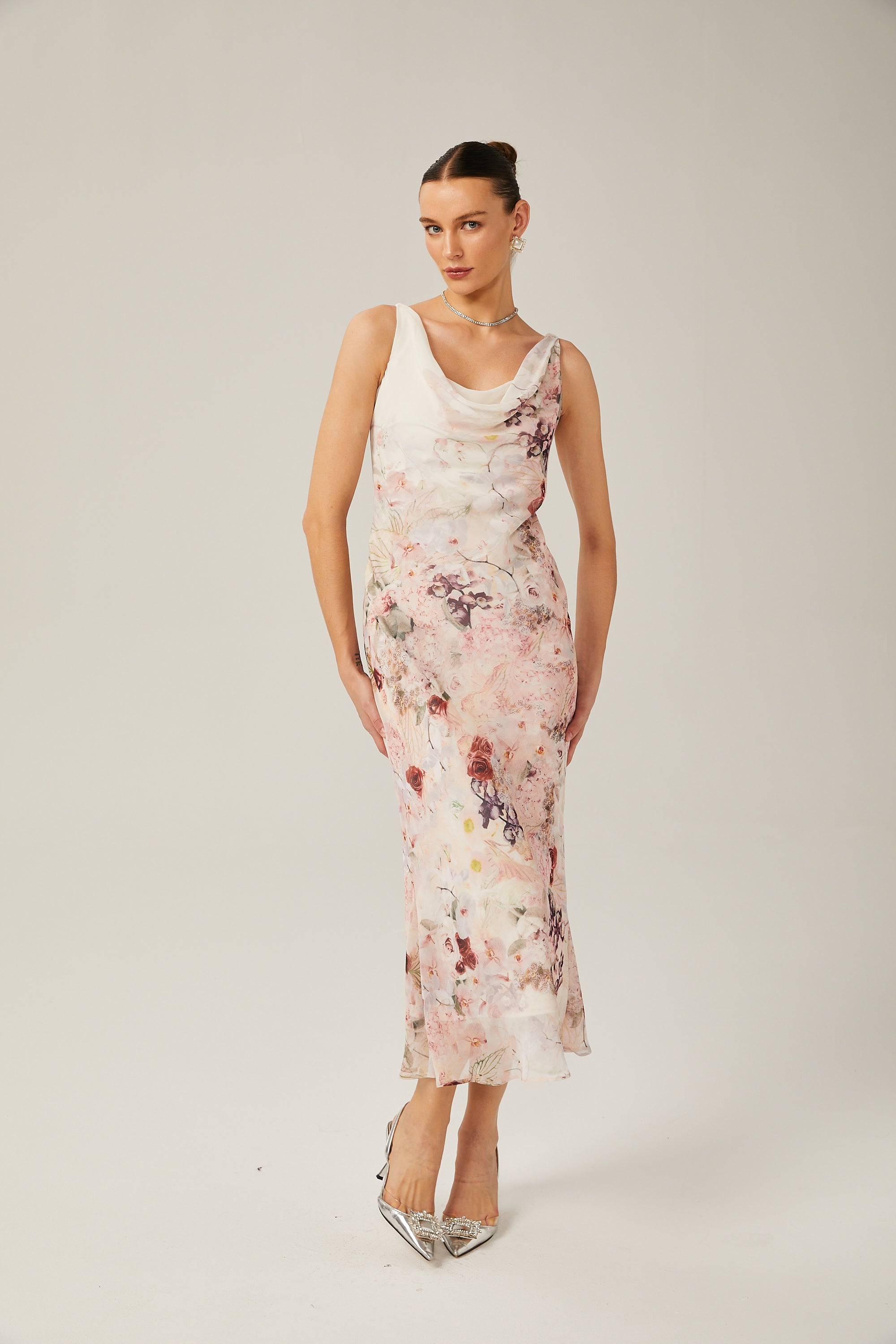 Kassandra floral-print bowl-neck midi dress