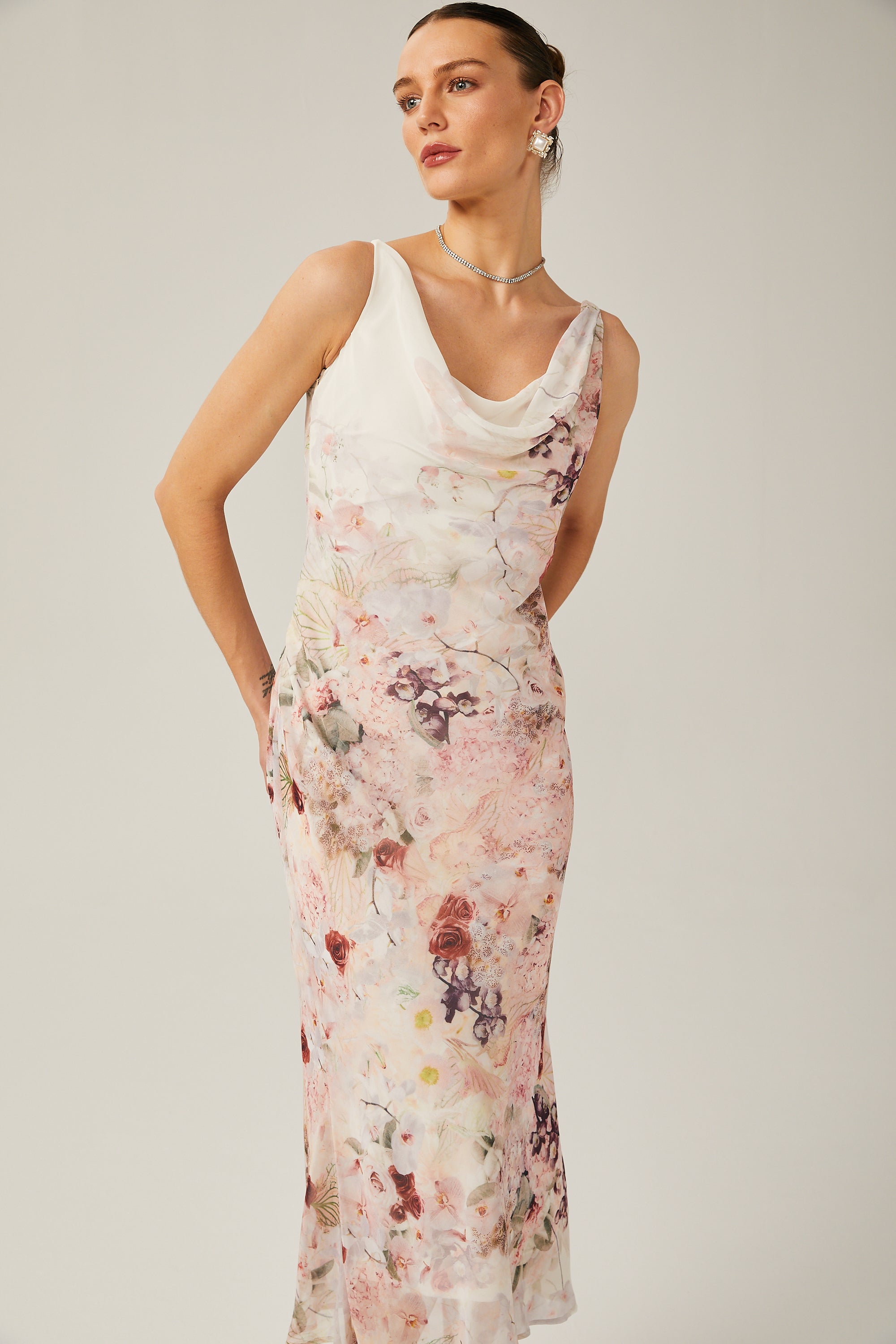 Kassandra floral-print bowl-neck midi dress