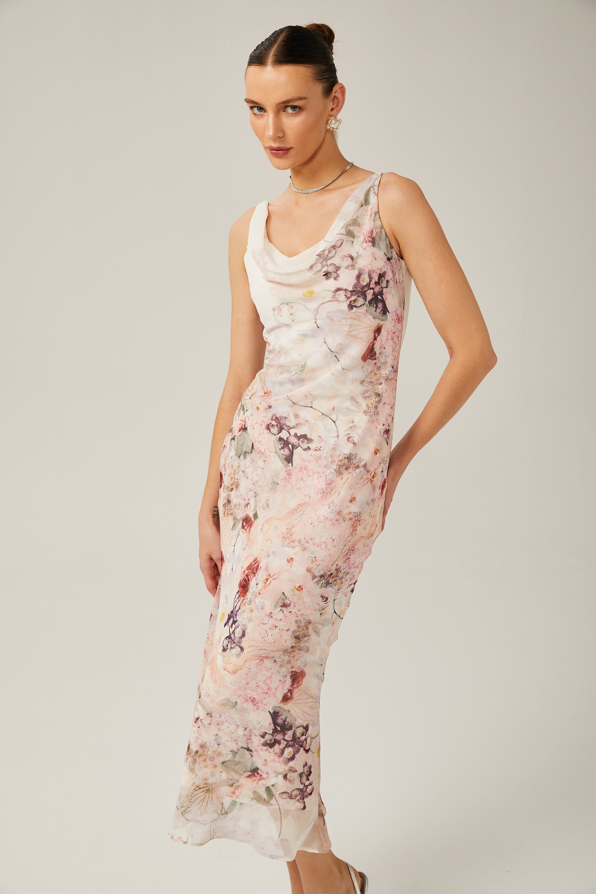 Kassandra floral-print bowl-neck midi dress