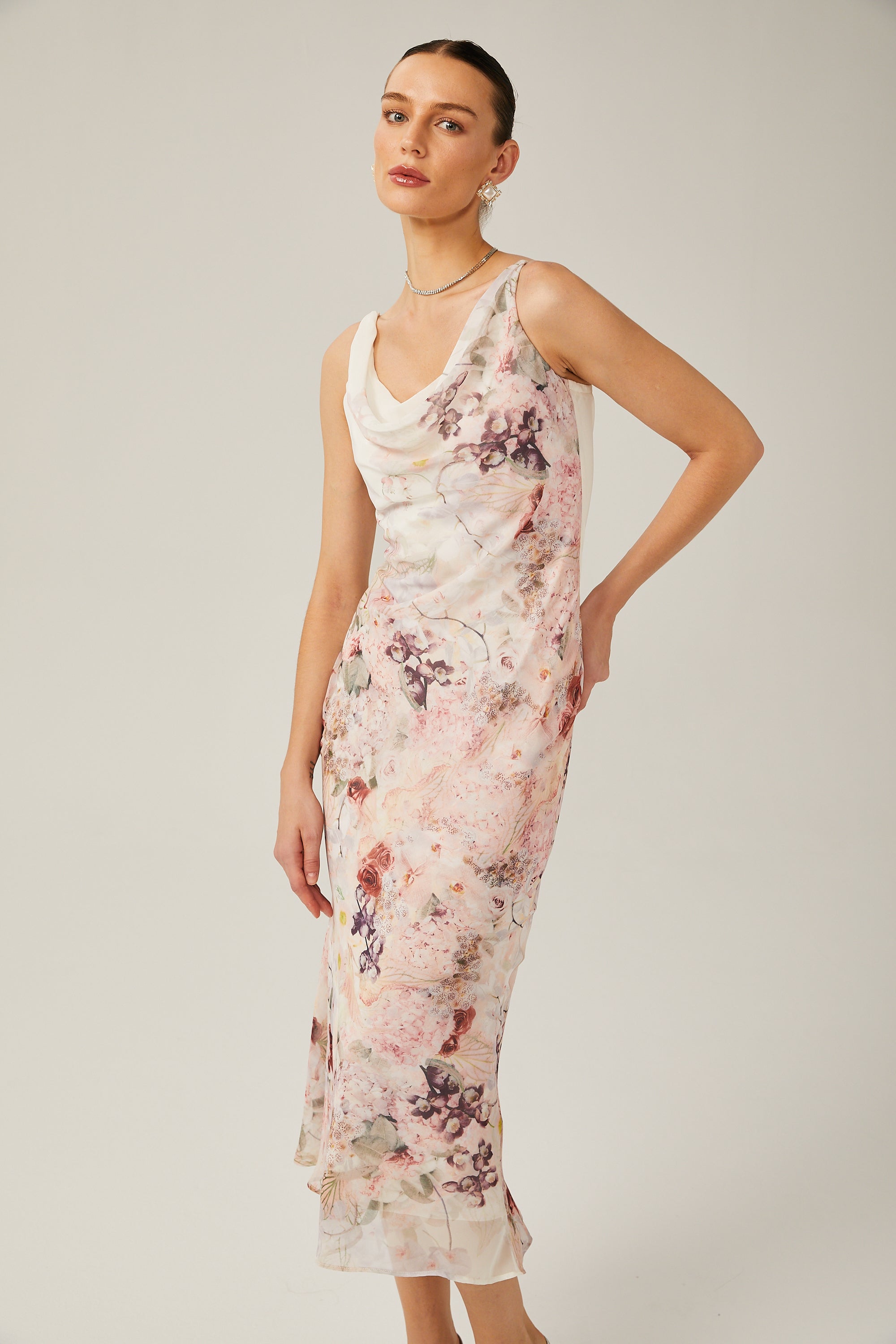 Kassandra floral-print bowl-neck midi dress