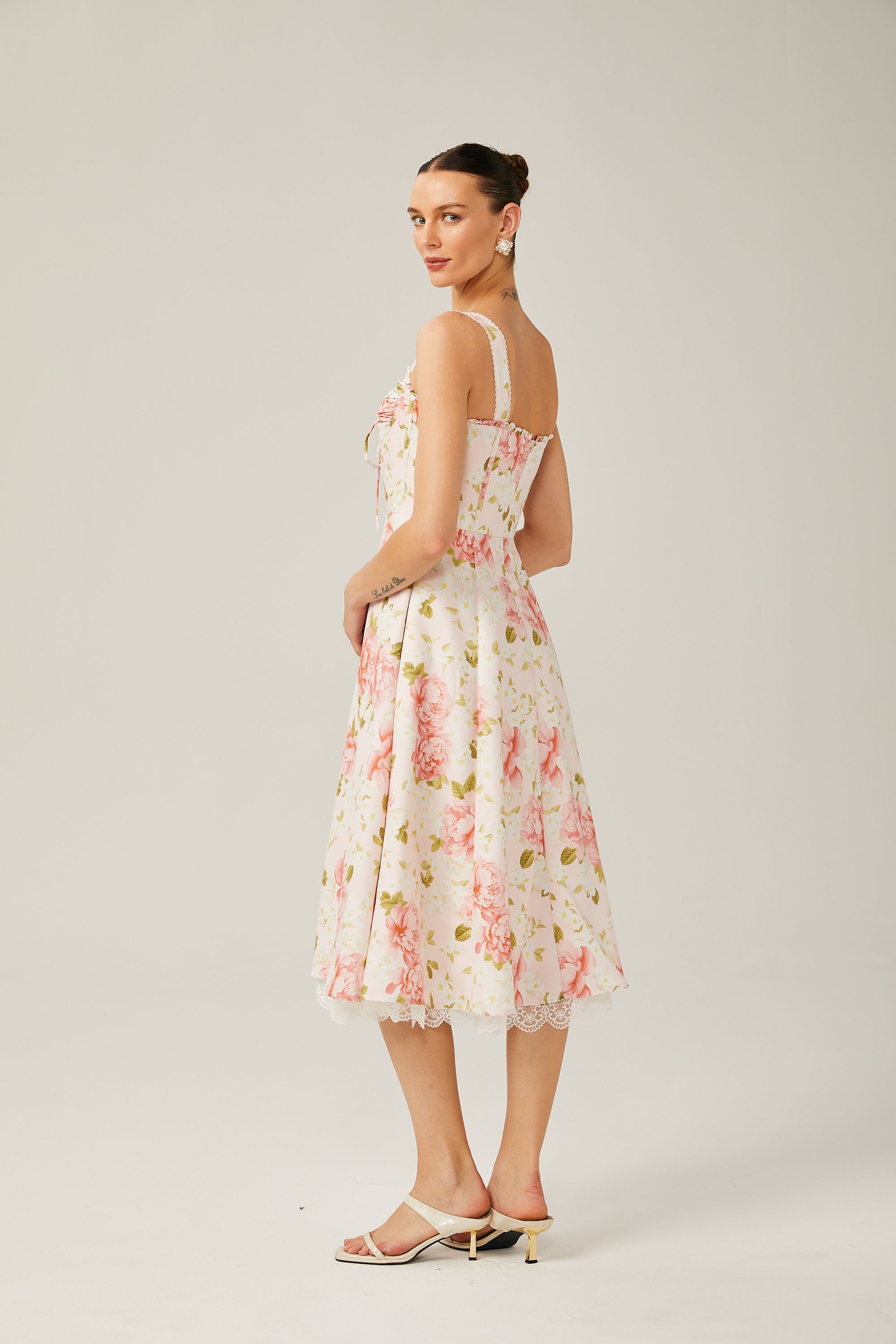 Noémie floral-print lace-trim midi dress