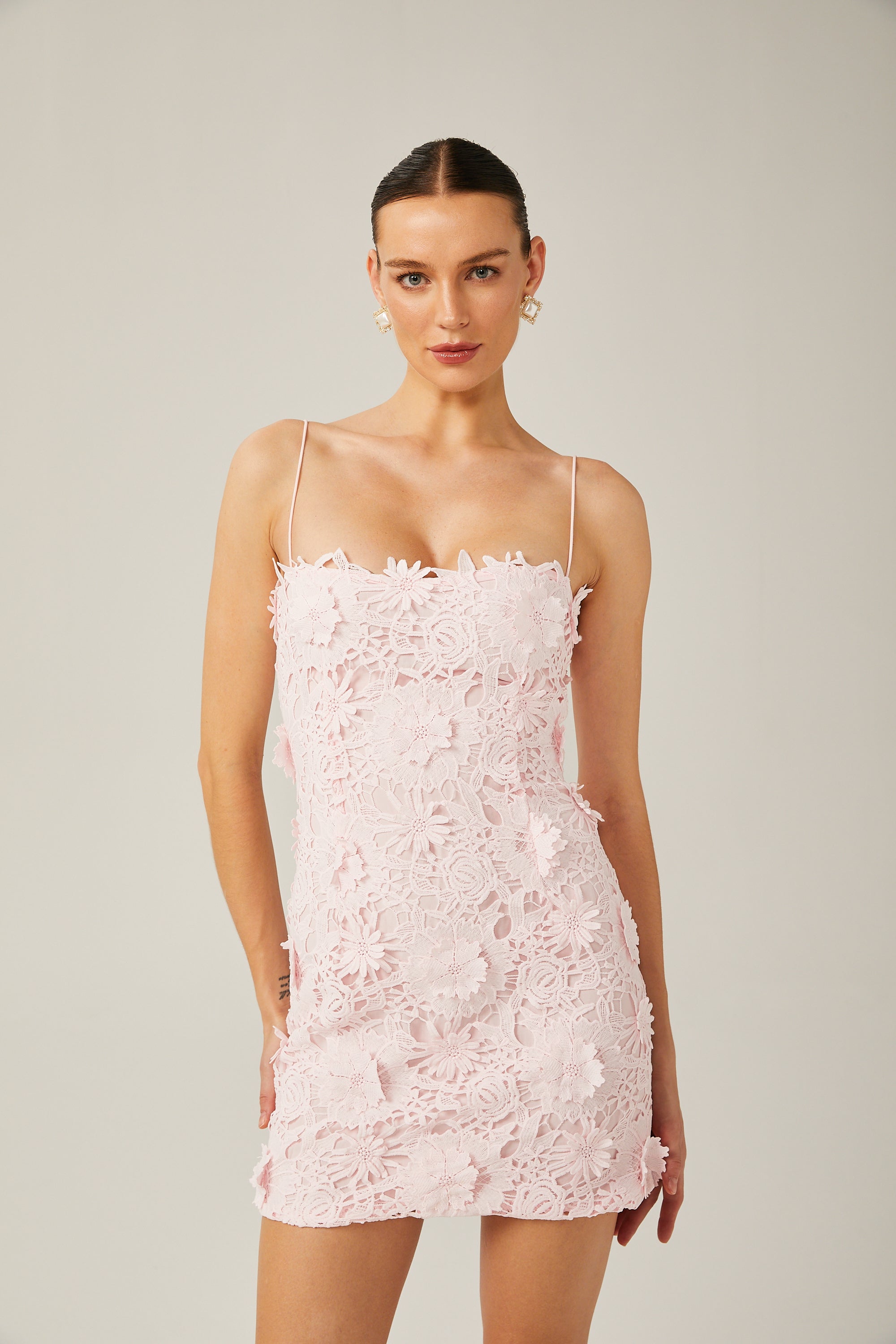 Jocelyne pink floral lace mini dress