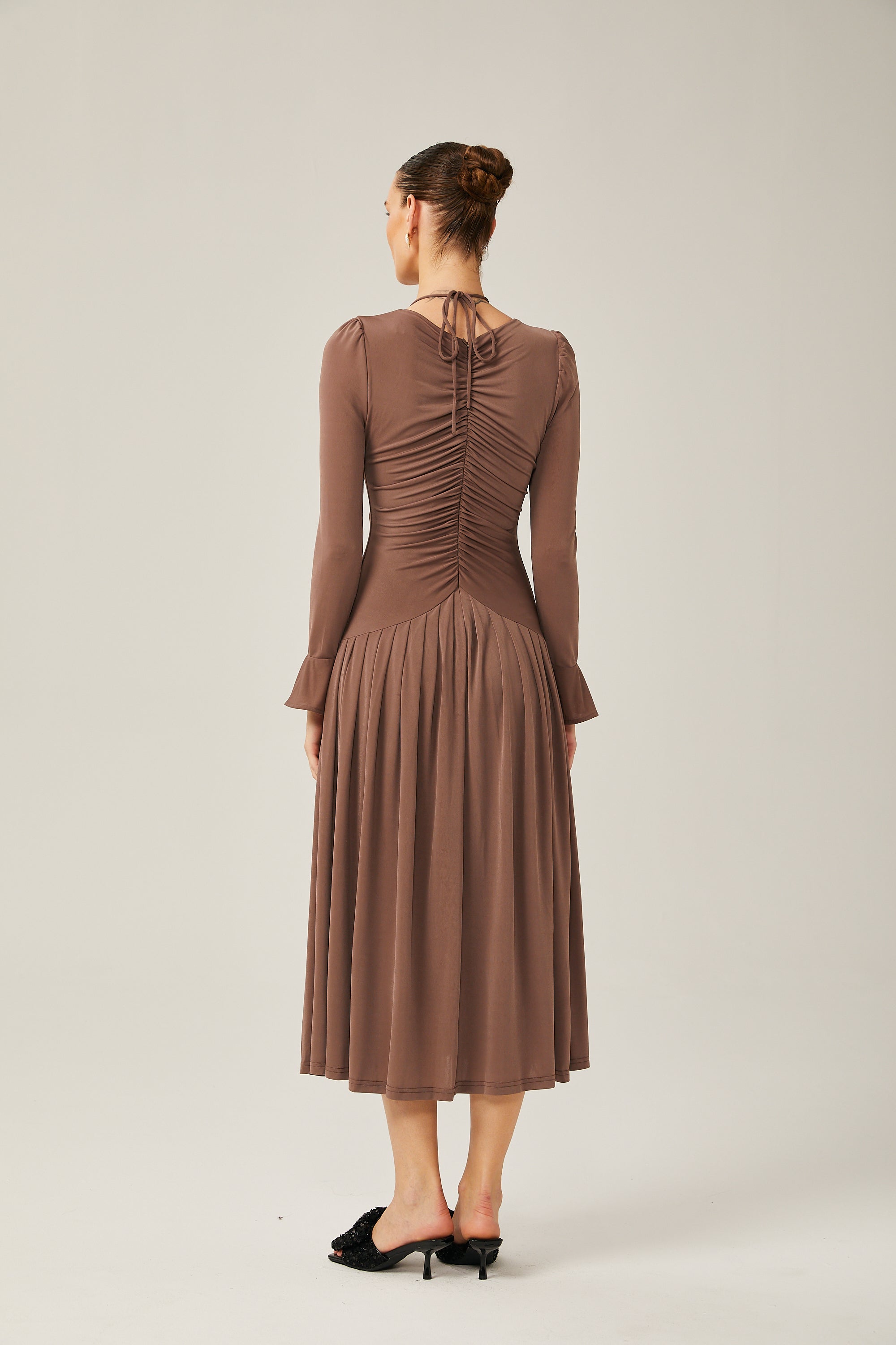 Jacqueline brown ruched maxi dress