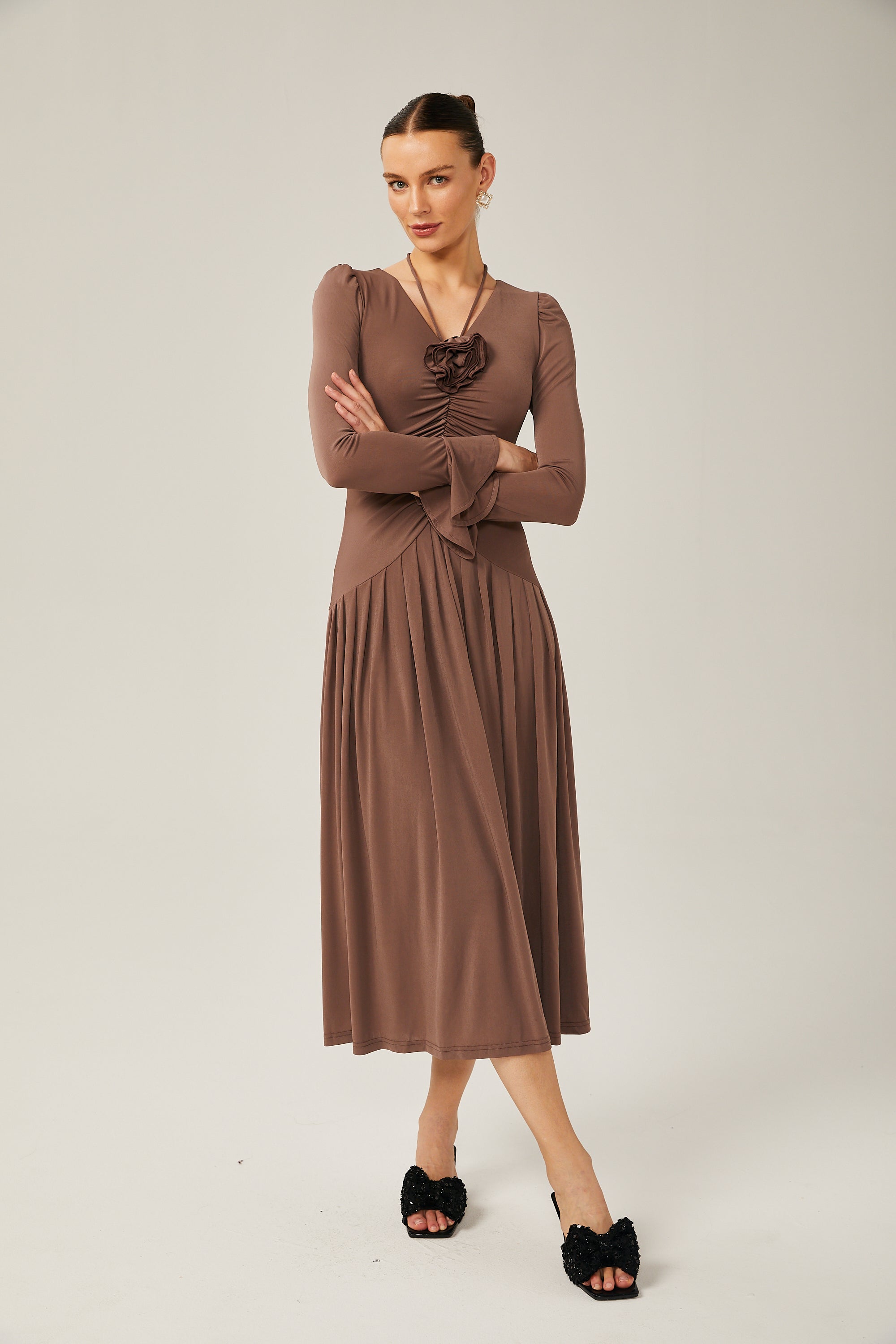 Jacqueline brown ruched maxi dress