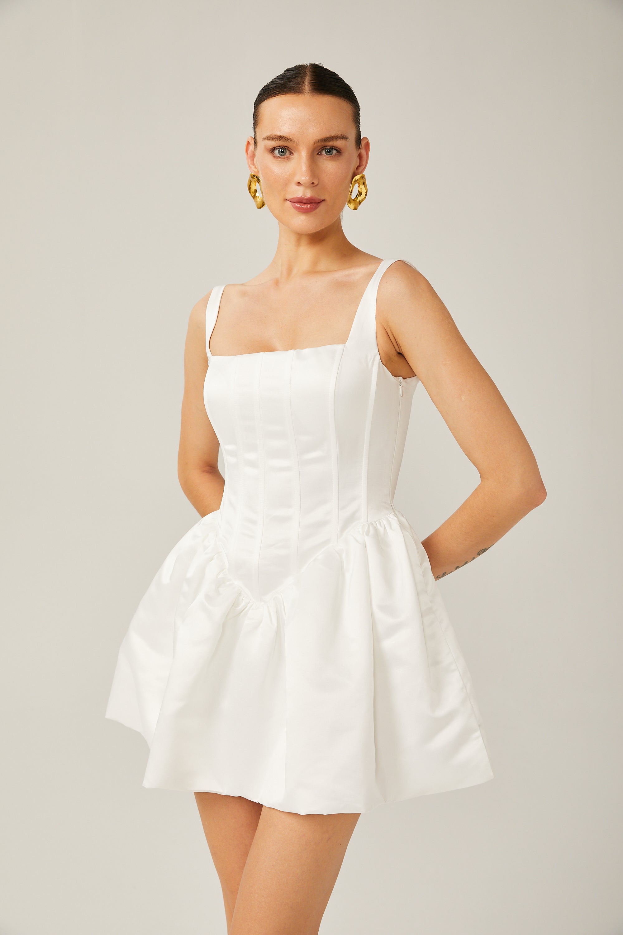 Arantxa white corset puffy mini dress