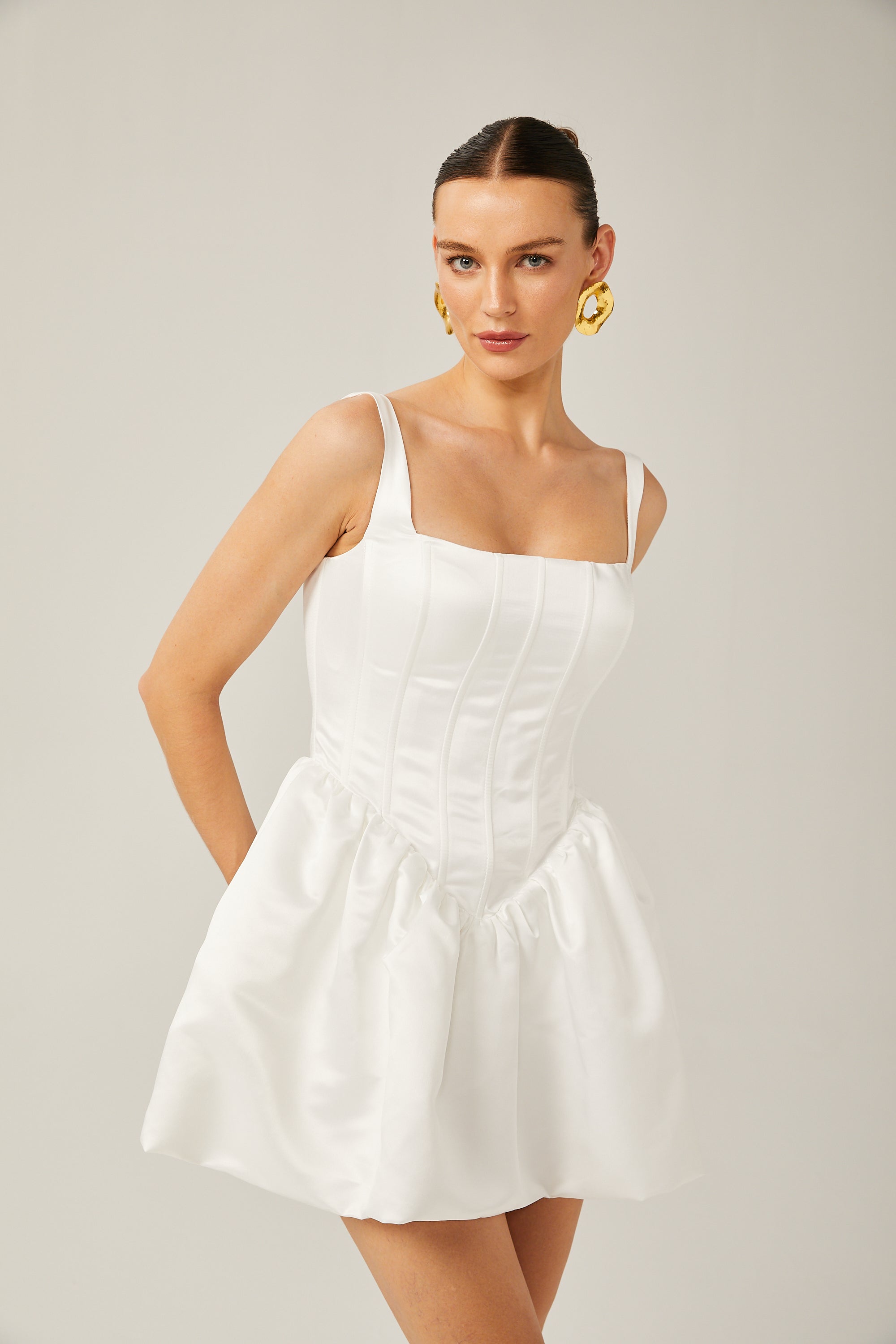 Arantxa white corset puffy mini dress