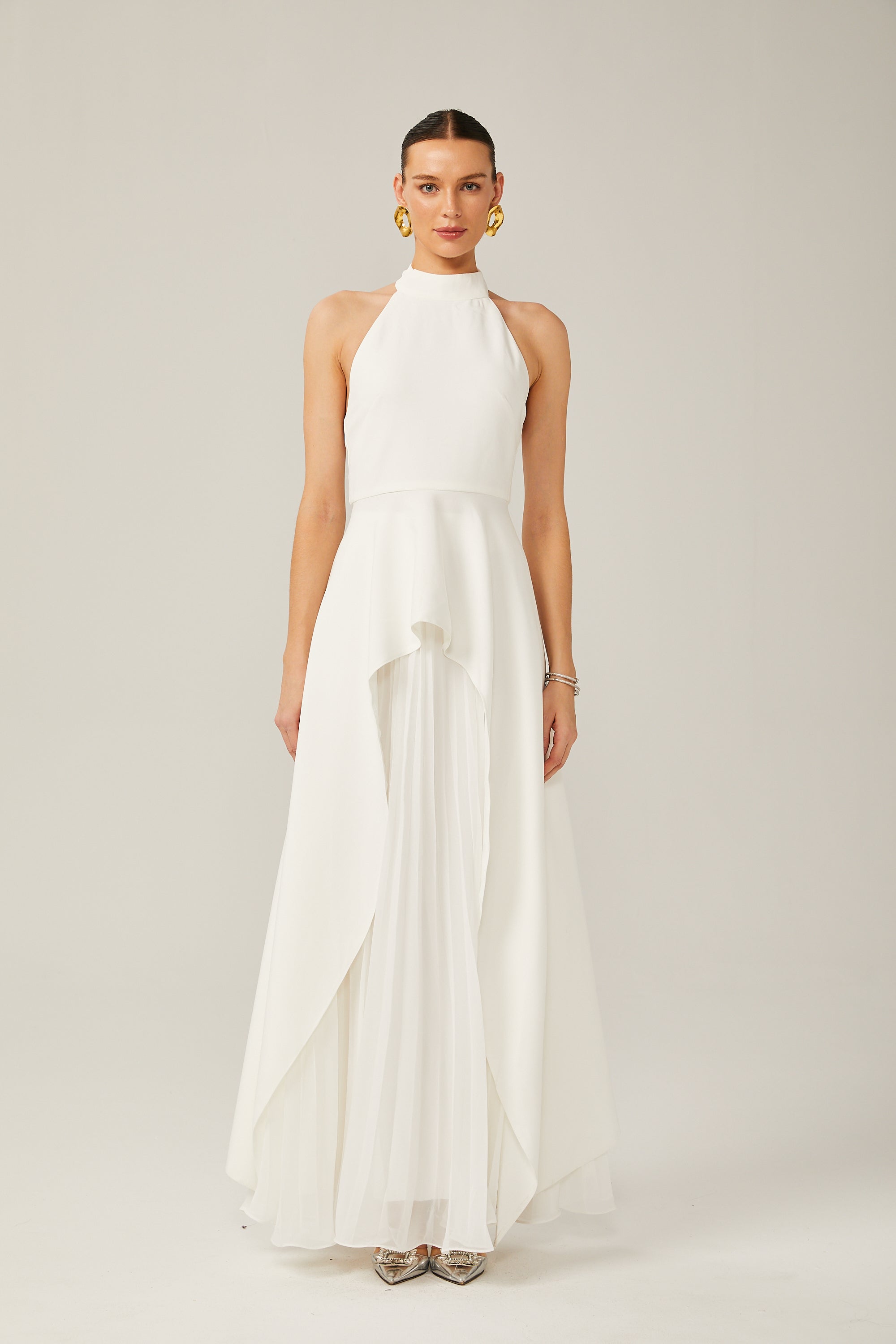 Inés halterneck layered long dress