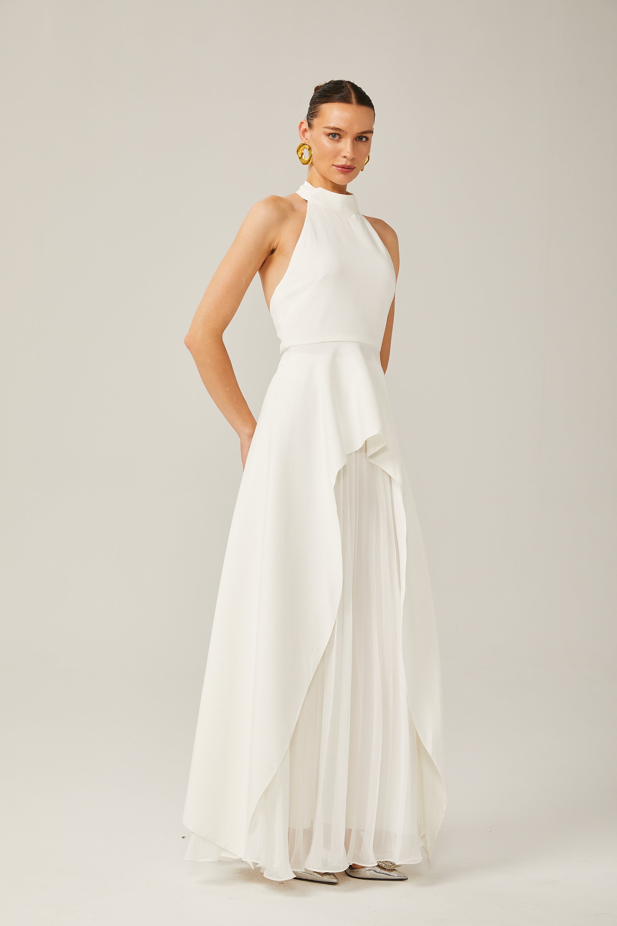 Inés halterneck layered long dress