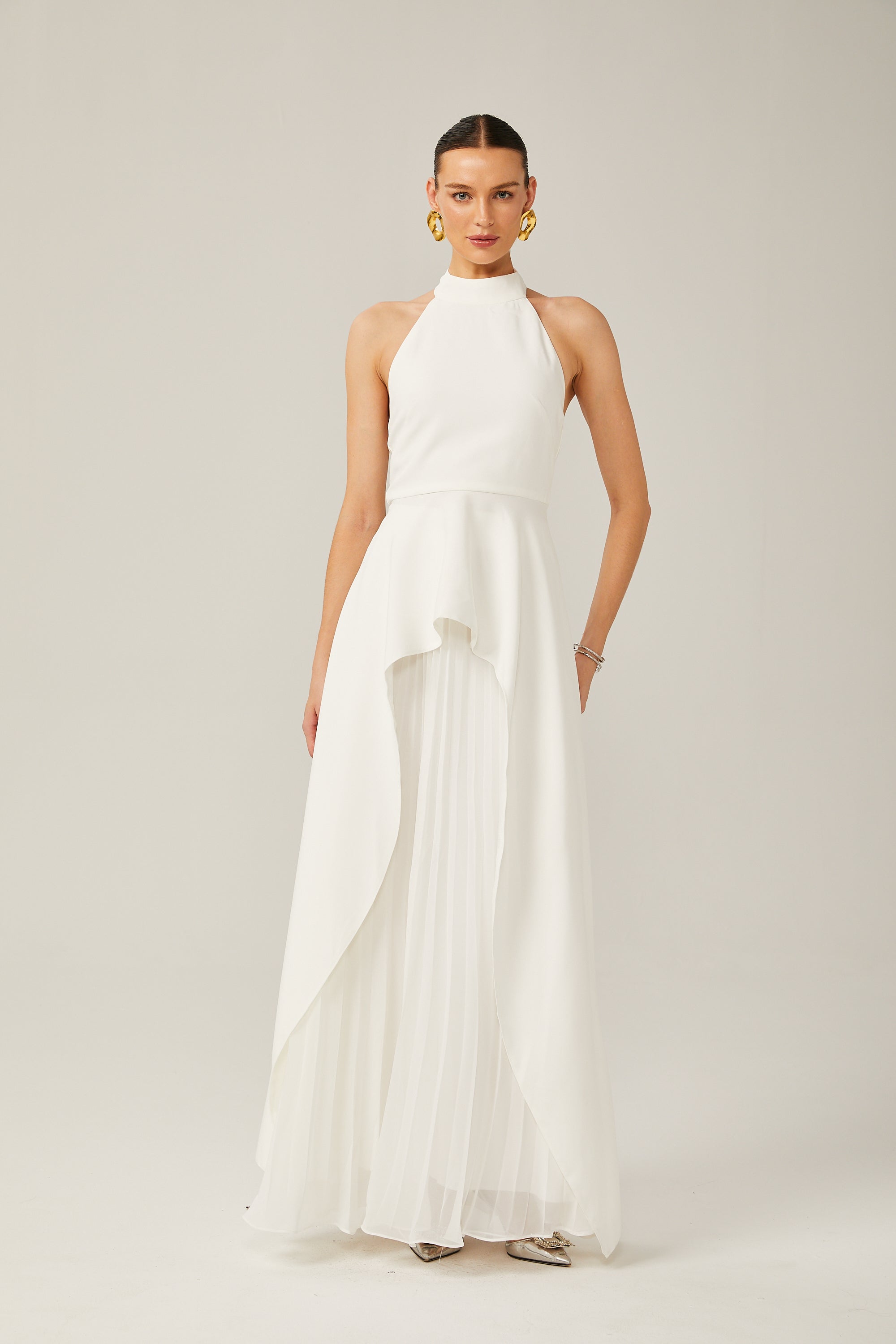 Inés halterneck layered long dress