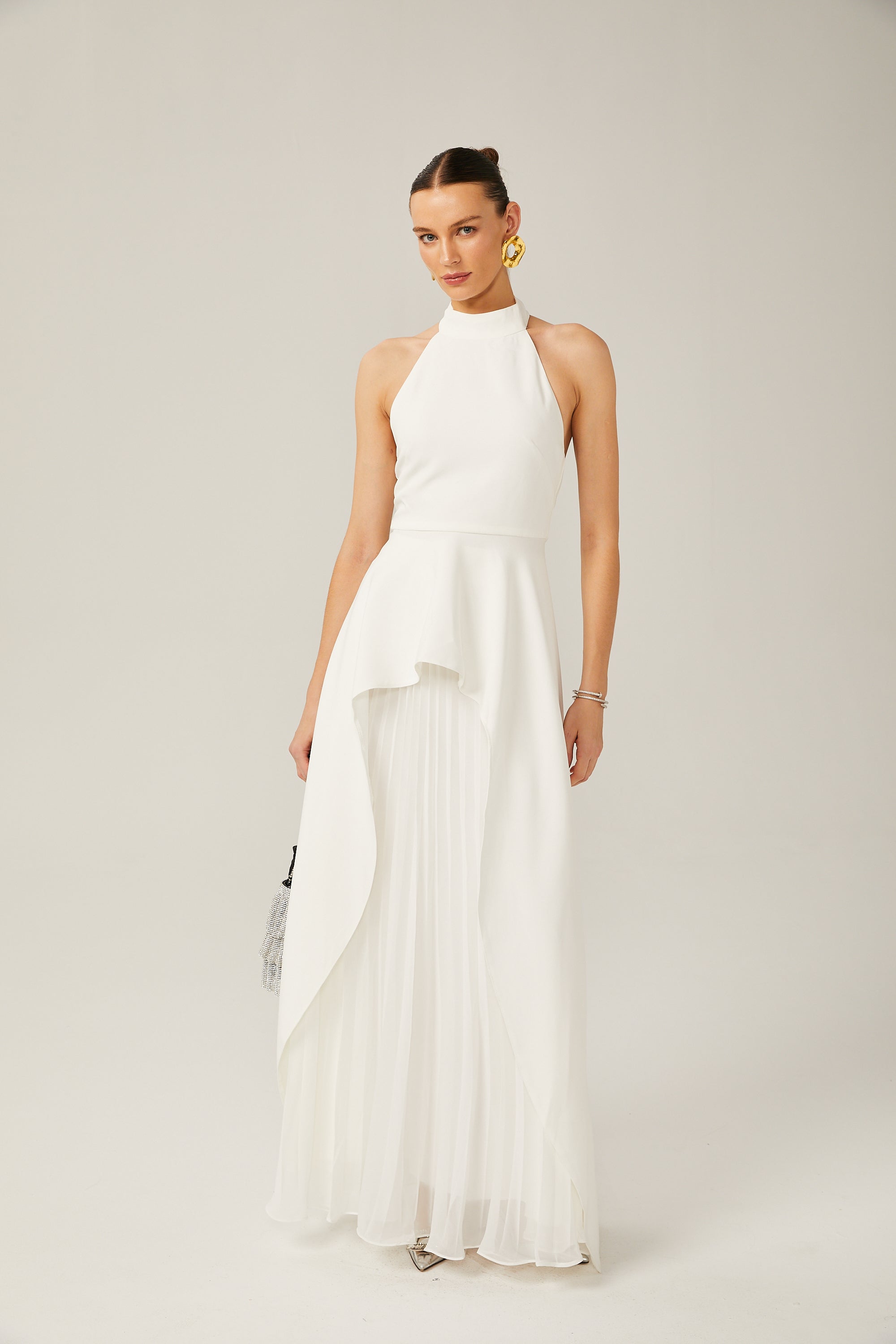 Inés halterneck layered long dress