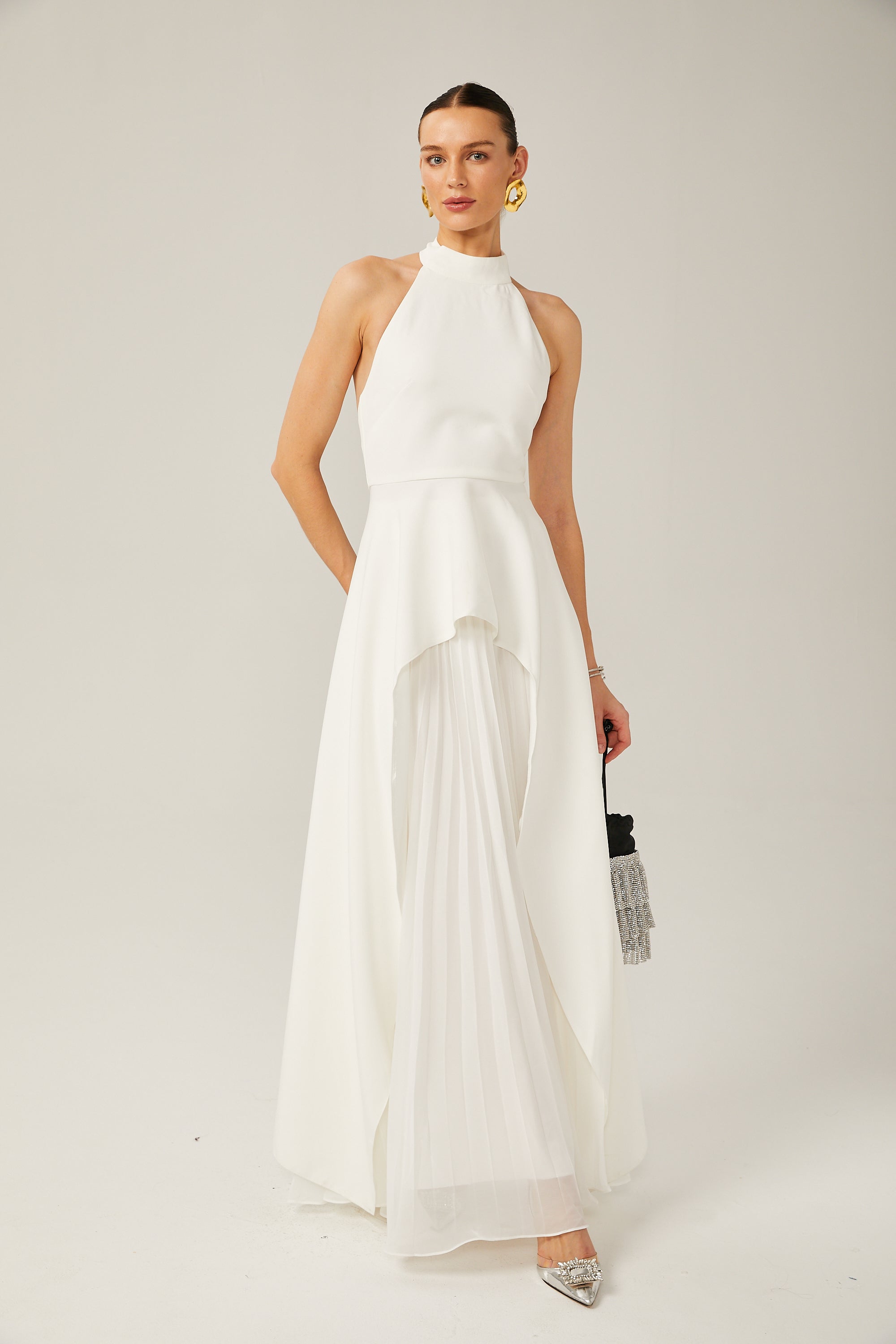 Inés halterneck layered long dress