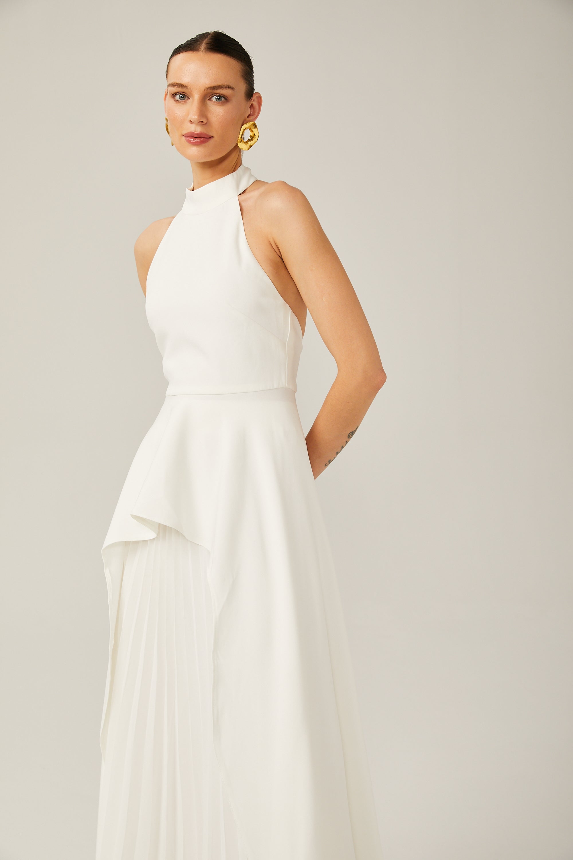 Inés halterneck layered long dress