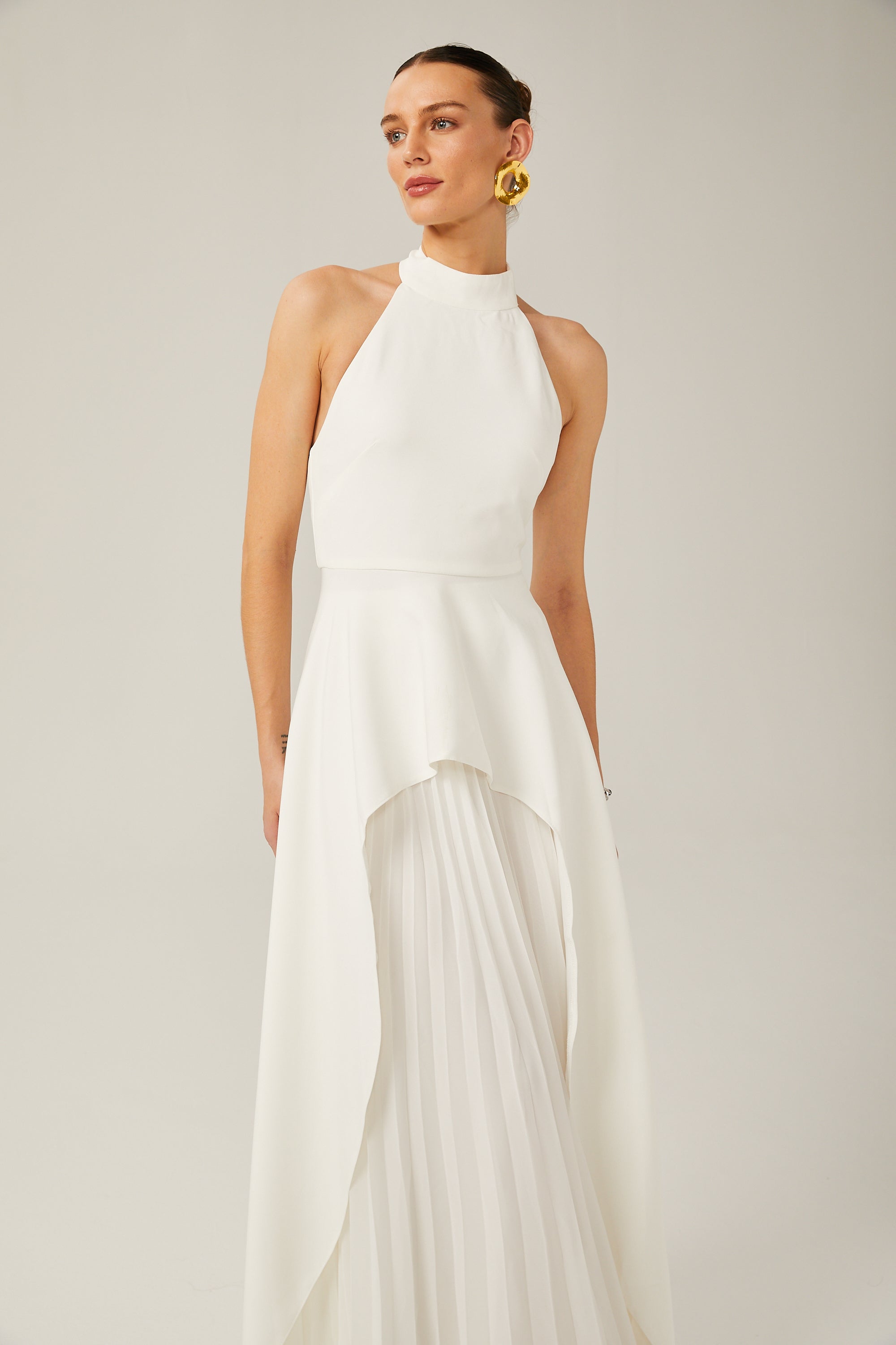 Inés halterneck layered long dress