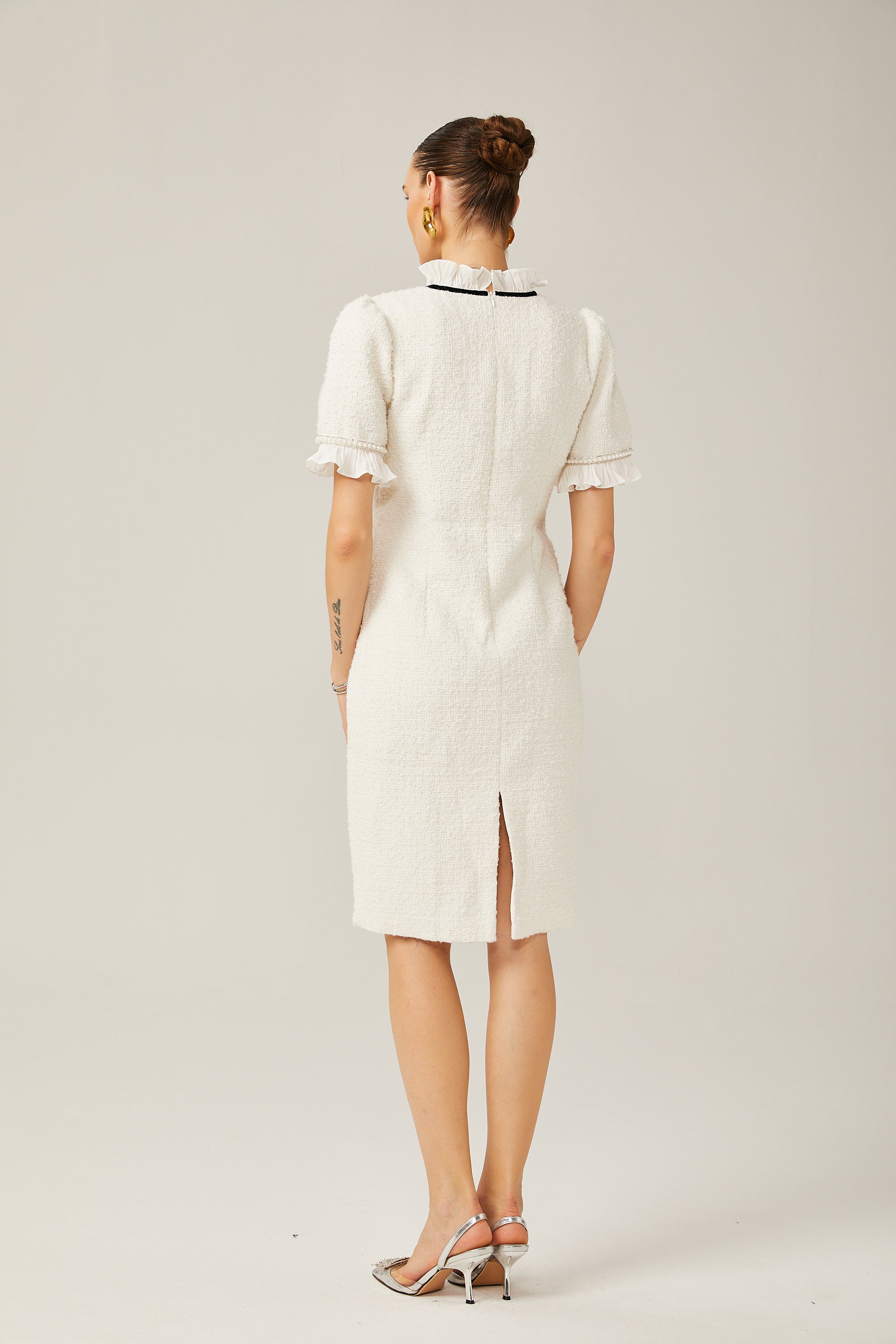 Hélène faux-pearl frilled midi dress