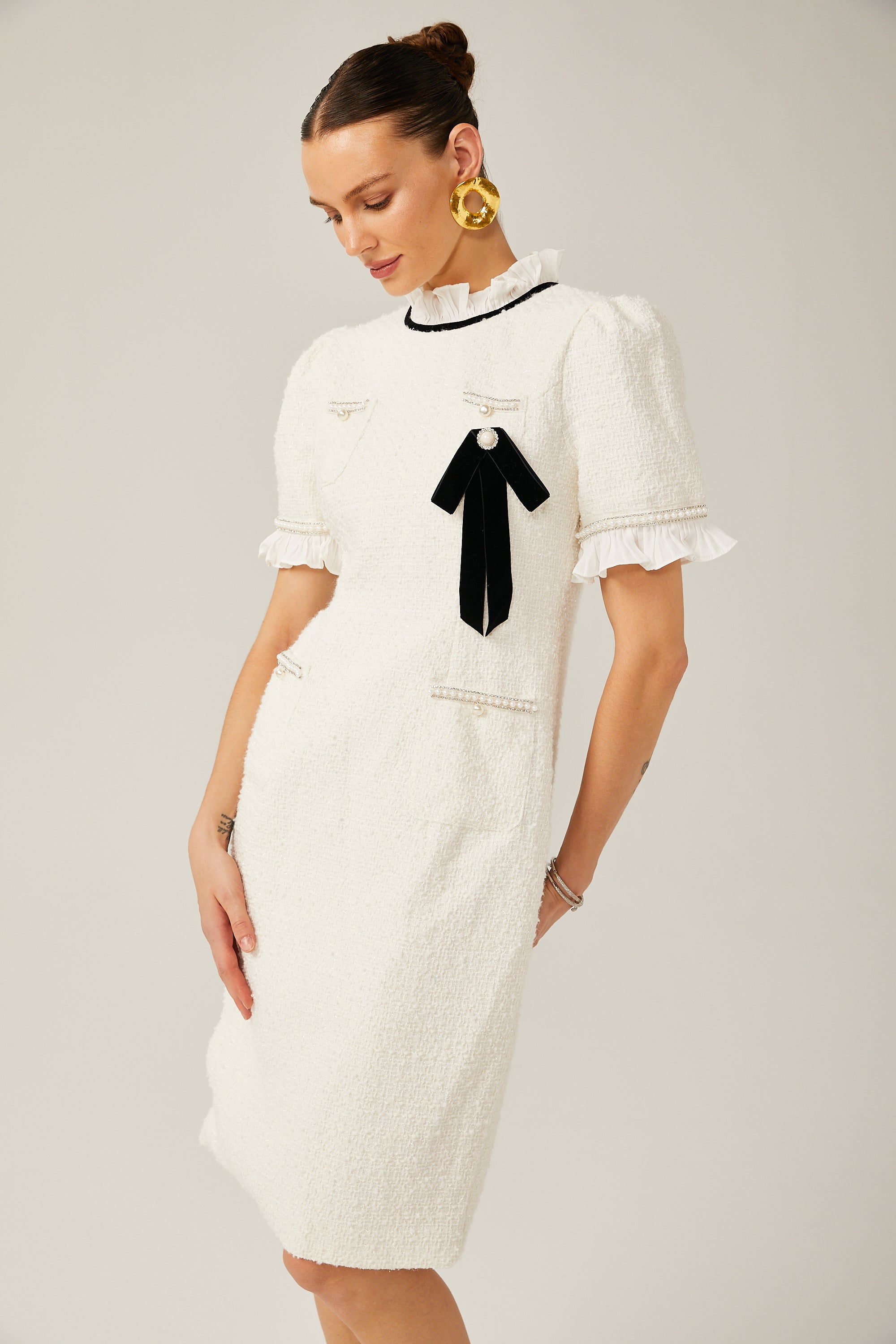 Hélène faux-pearl frilled midi dress