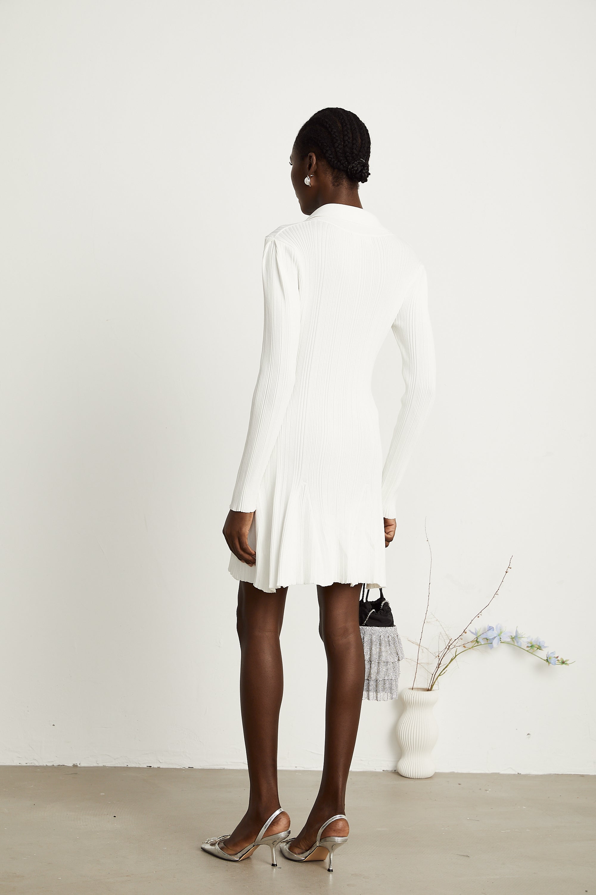 Véronique white ruffle knit mini dress