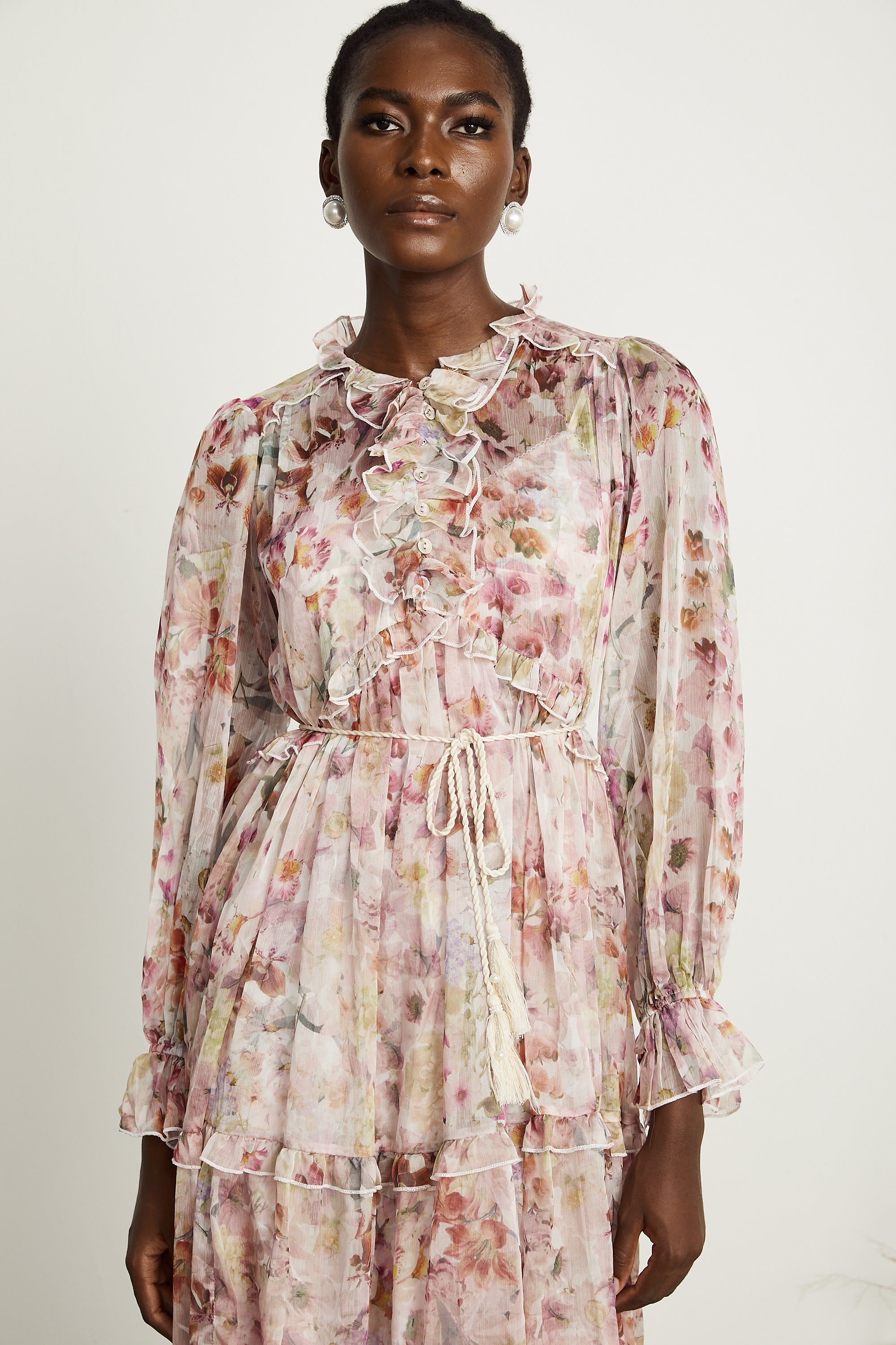 Waltraut pink floral-print frilled maxi dress