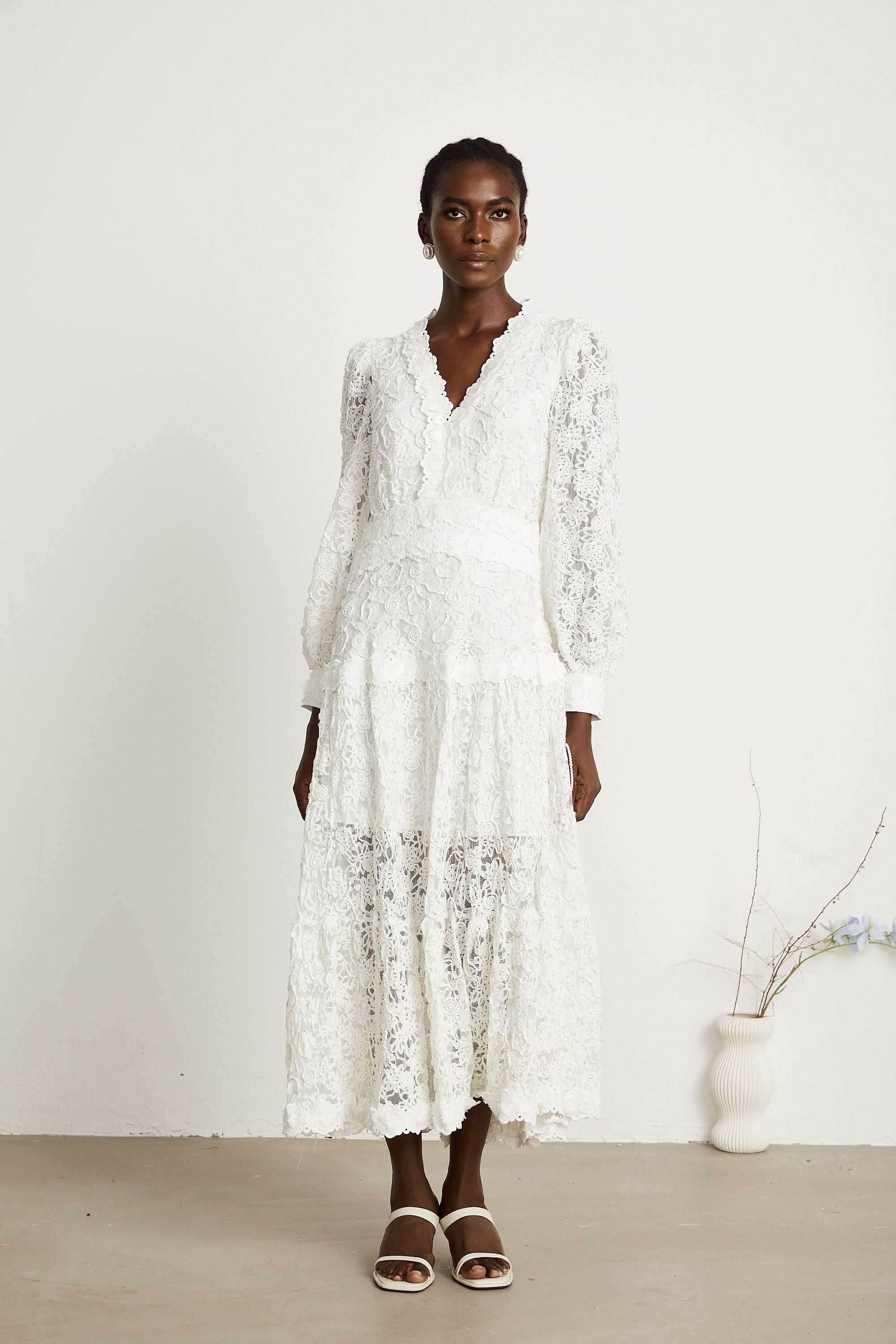 Uliana white lace-overlay maxi dress