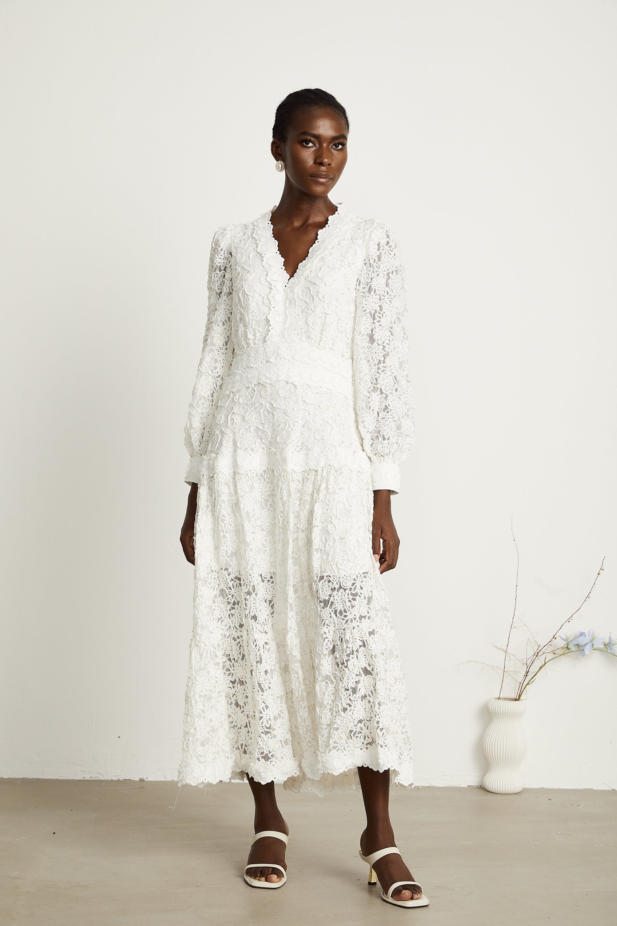 Uliana white lace-overlay maxi dress