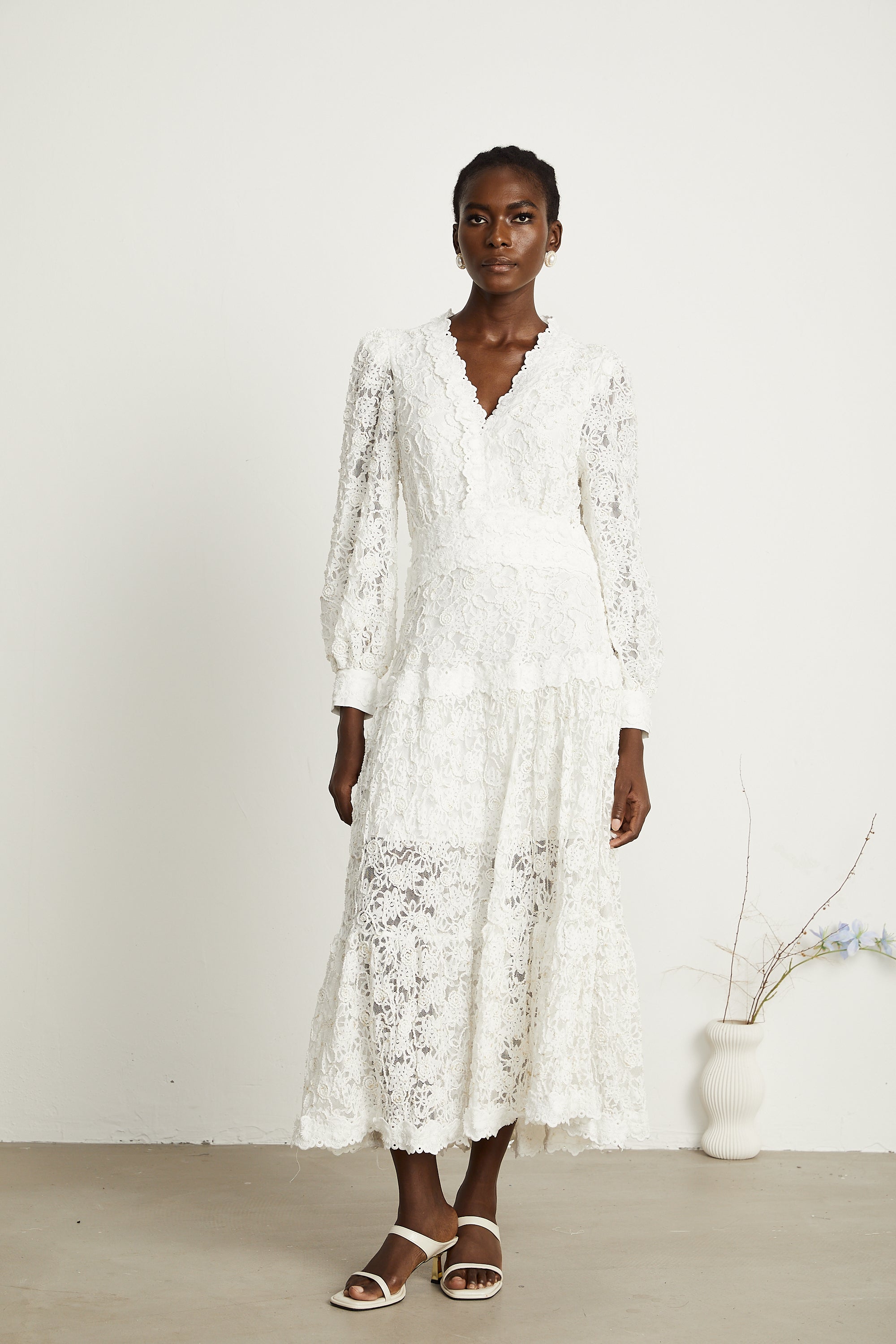 Uliana white lace-overlay maxi dress