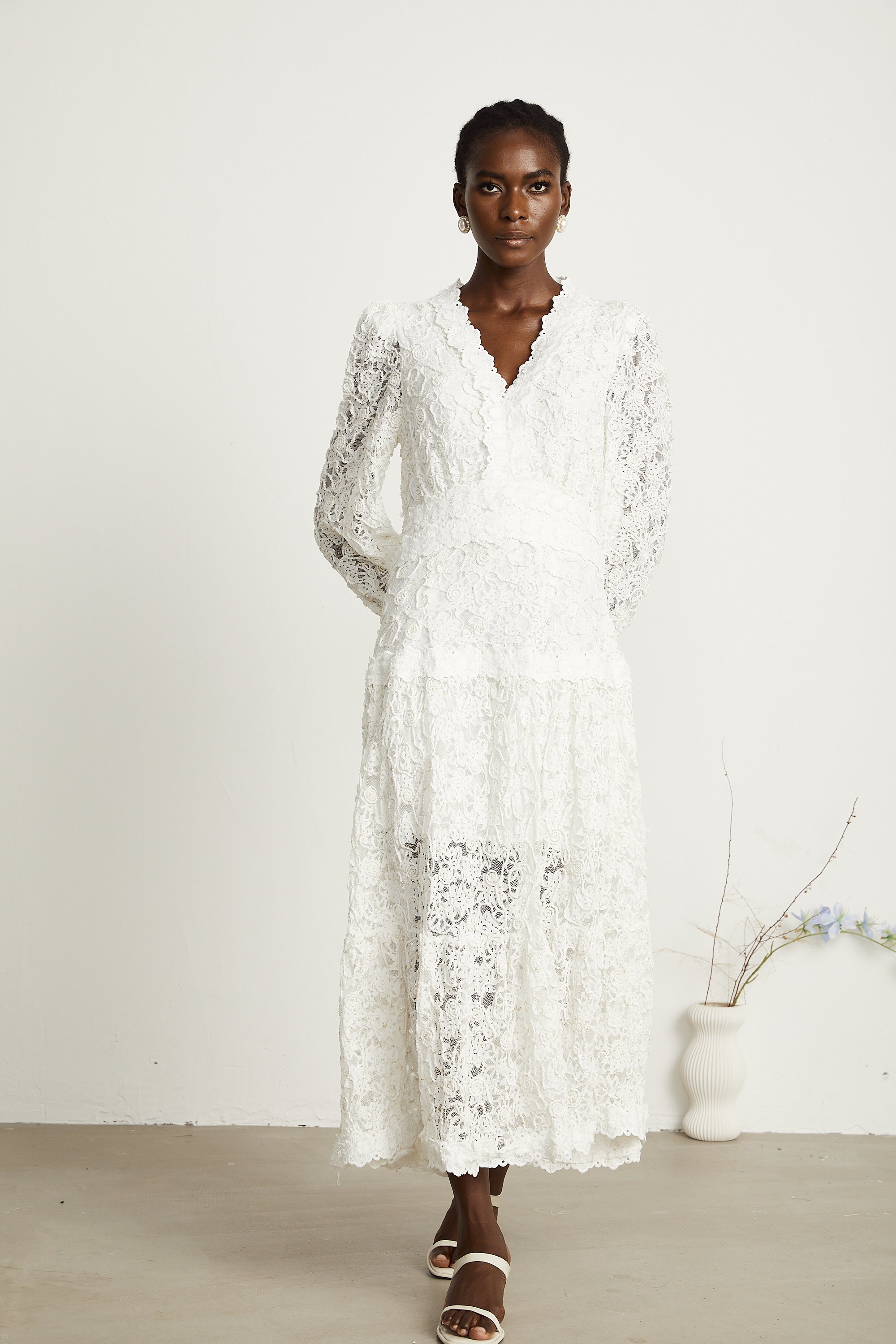 Uliana white lace-overlay maxi dress